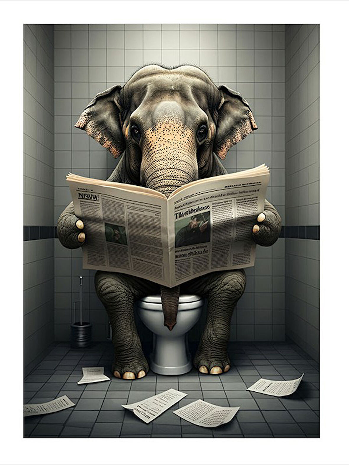 Gazete Okuyan Fil Hediyelik Mdf Tablo