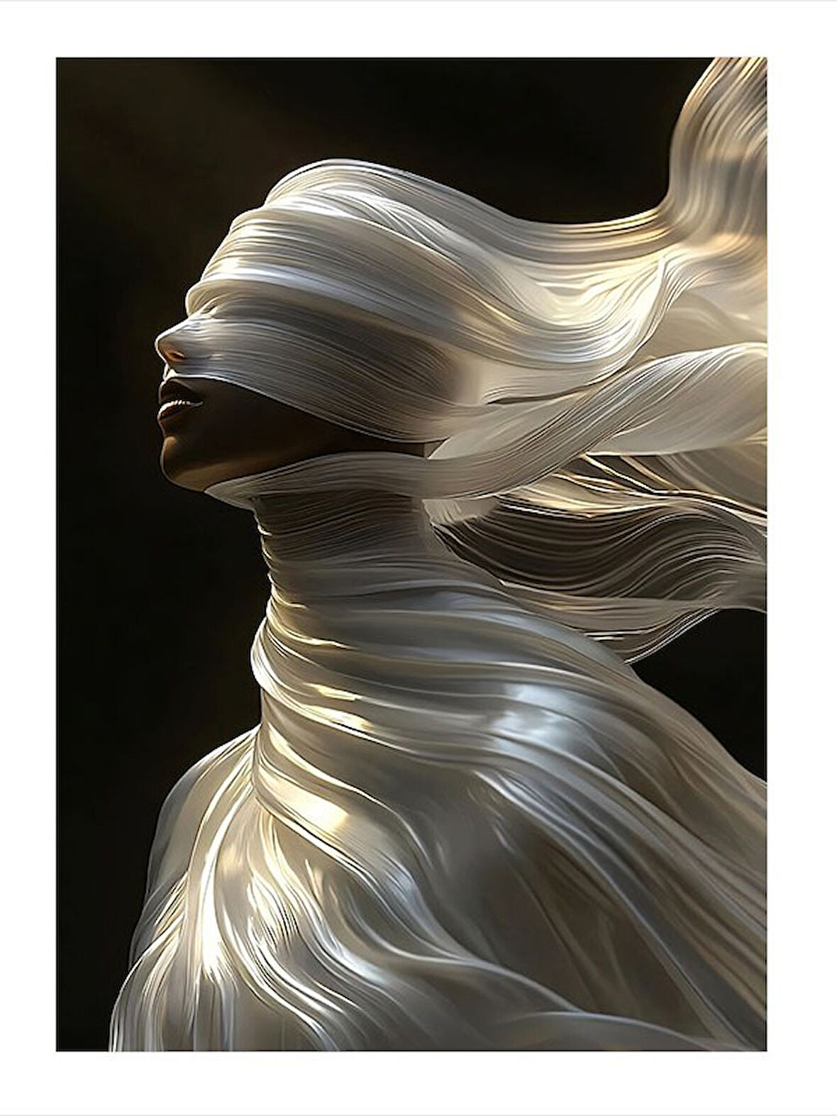 Beyaz Drape Kadın Figürü Hediyelik Ahşap Tablo