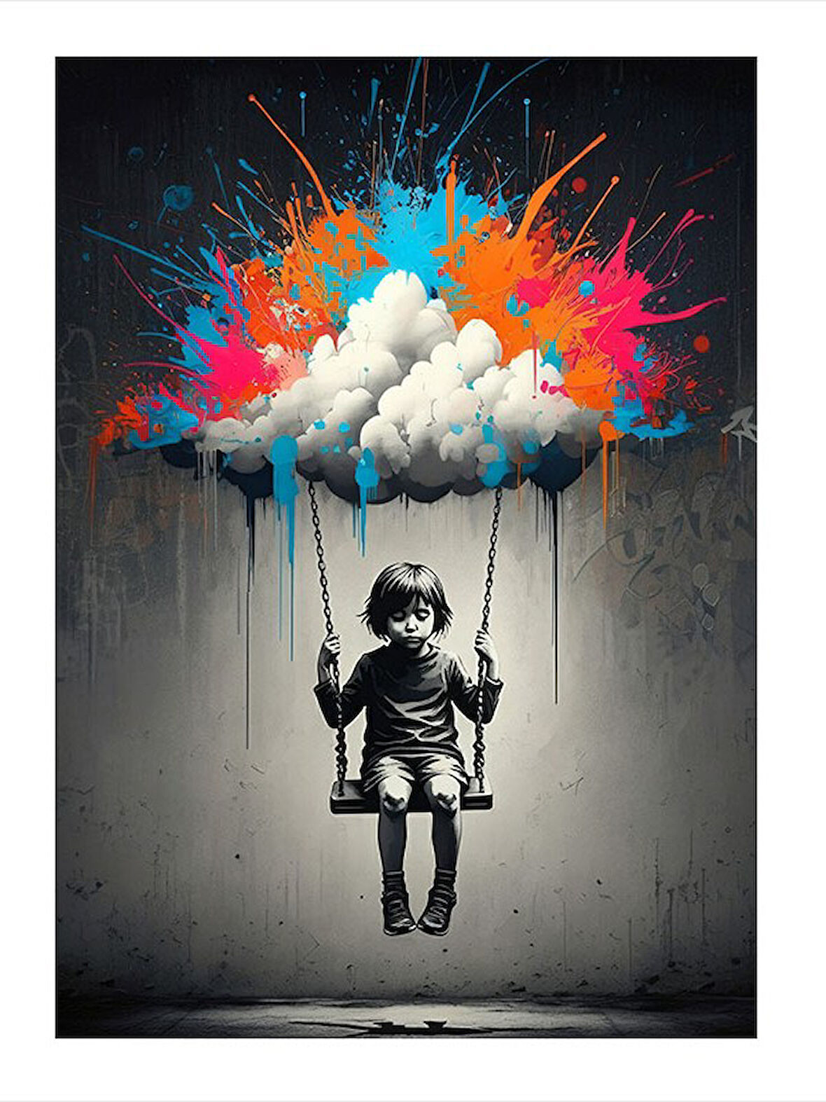 Çocuk Ve Renkli Bulutlar Mdf Tablo