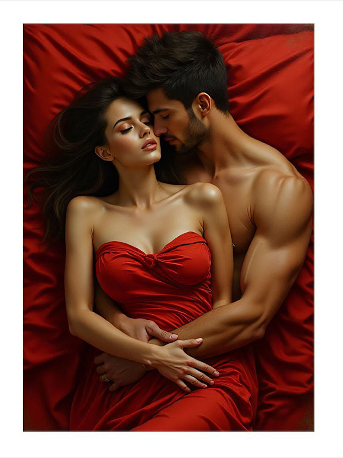 Kırmızı Elbiseli Çift Modern Ahşap Tablo