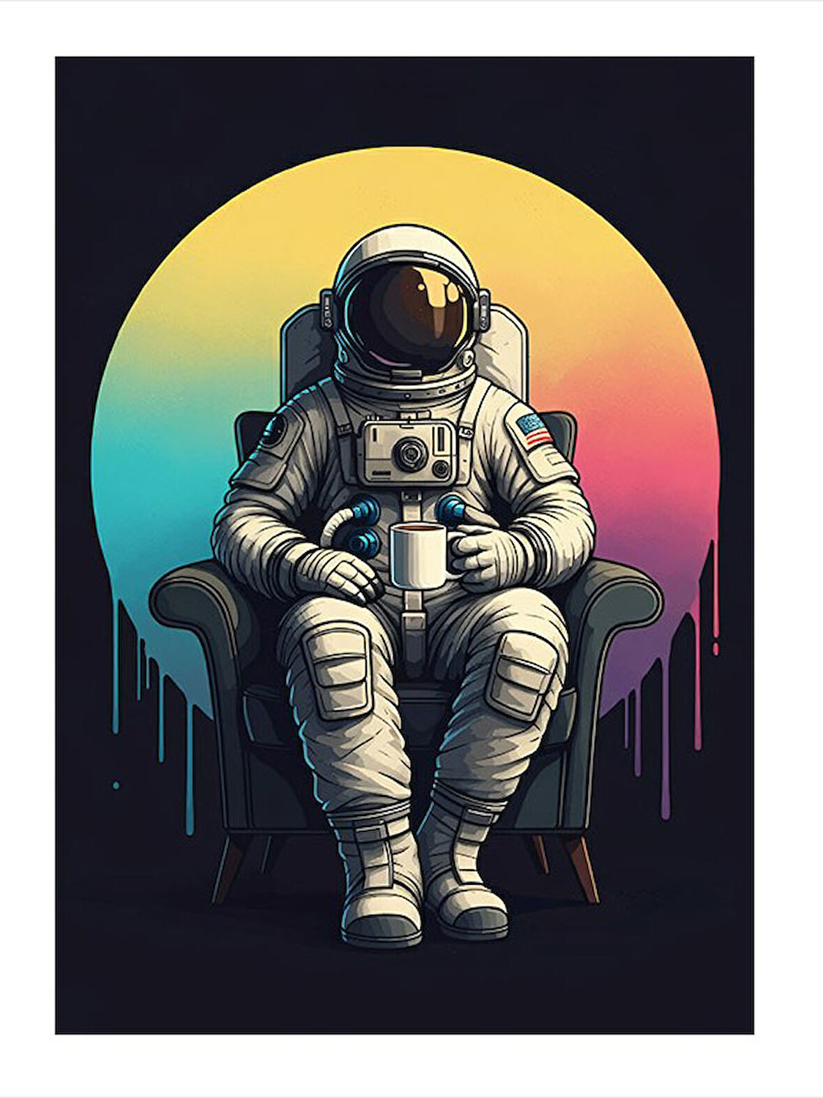 Astronot Ve Renkli Arka Plan Tasarım Mdf Tablo