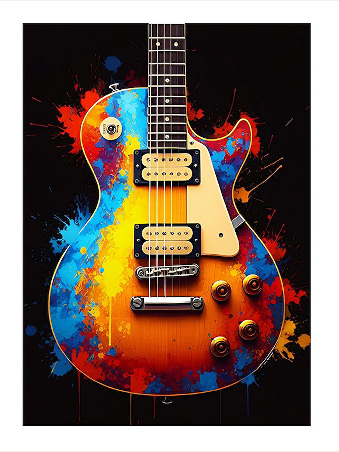 Renkli Elektro Gitar Dekoratif ahşap Tablo