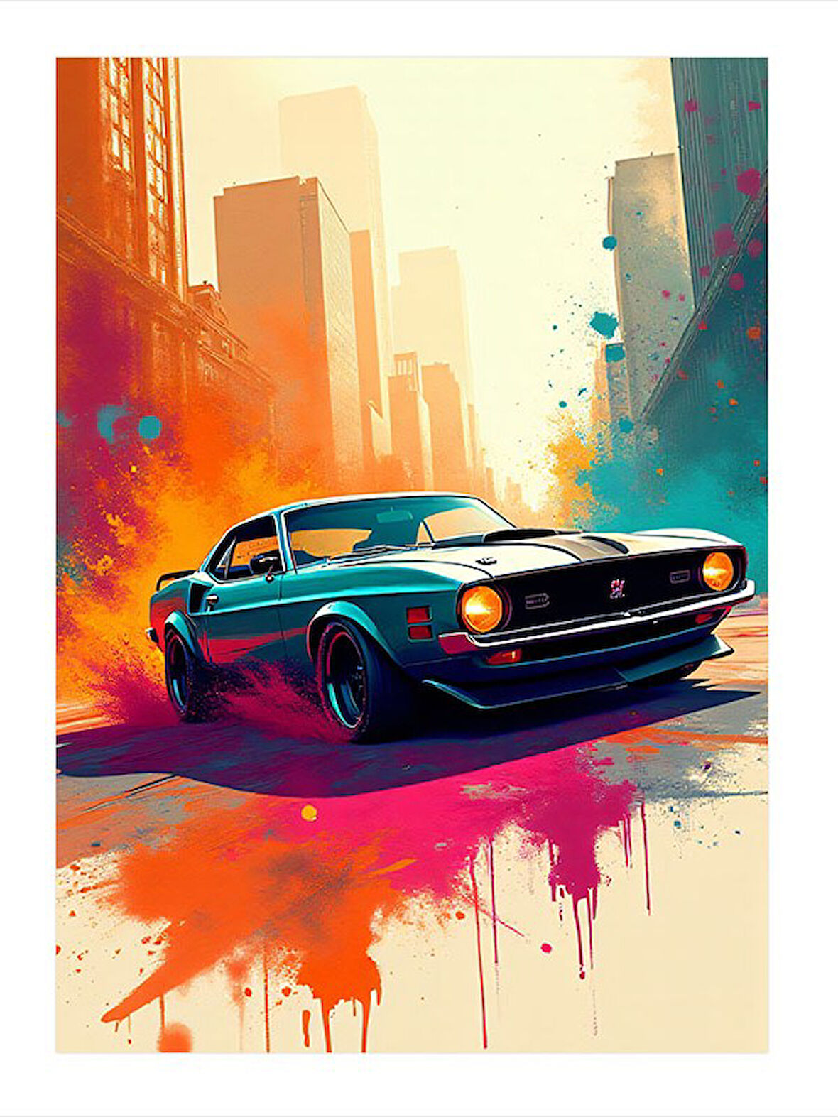 Renkli Spor Araba Art Mdf Poster