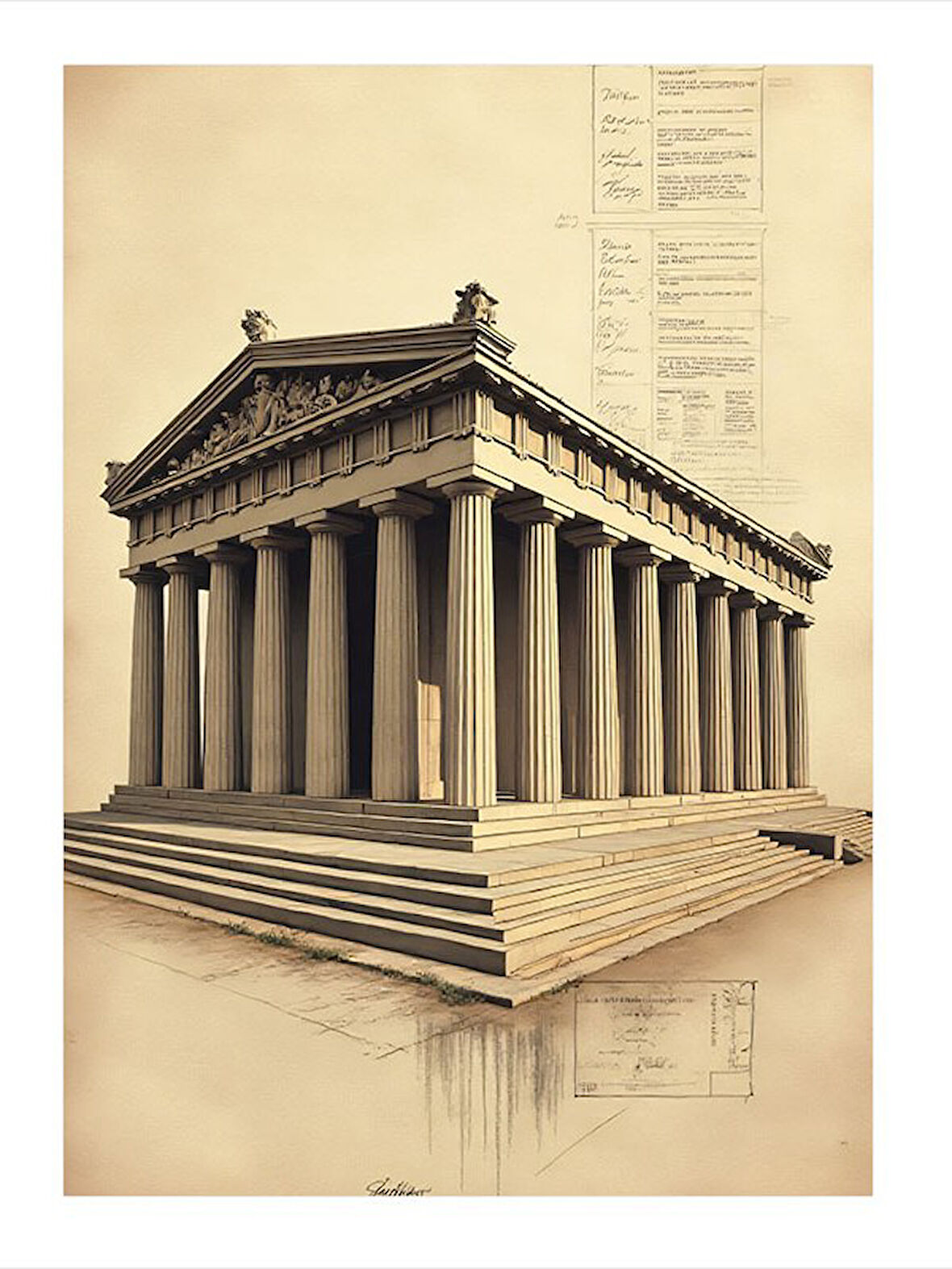 Tarihi Tapınak Ve Sütunlar Tasarım Mdf Tablo