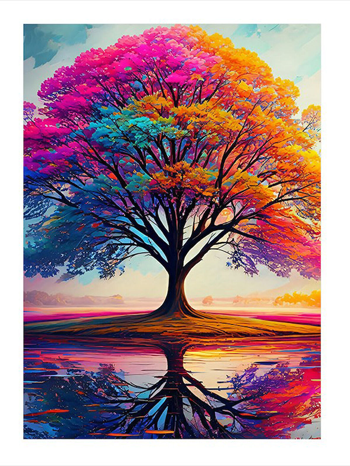 Renkli Yansıyan Ağaç Mdf poster
