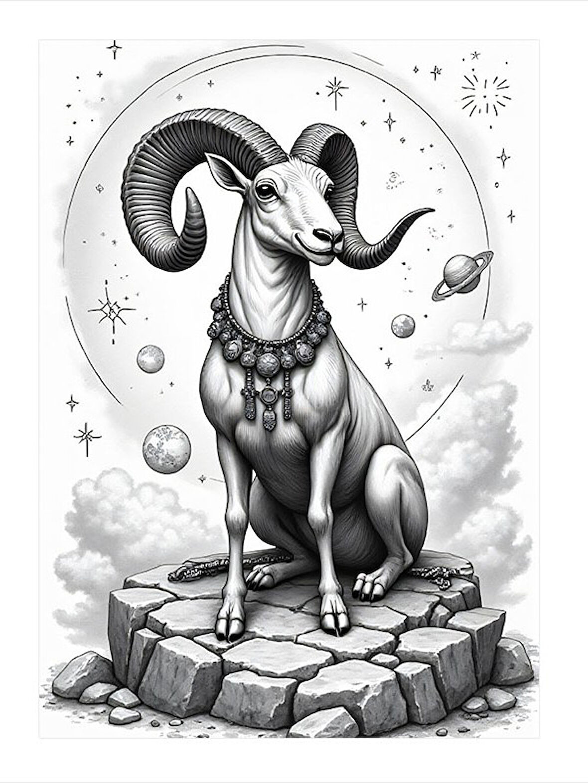 Burç Temalı Koç İllüstrasyonu Model Ahşap Tablo