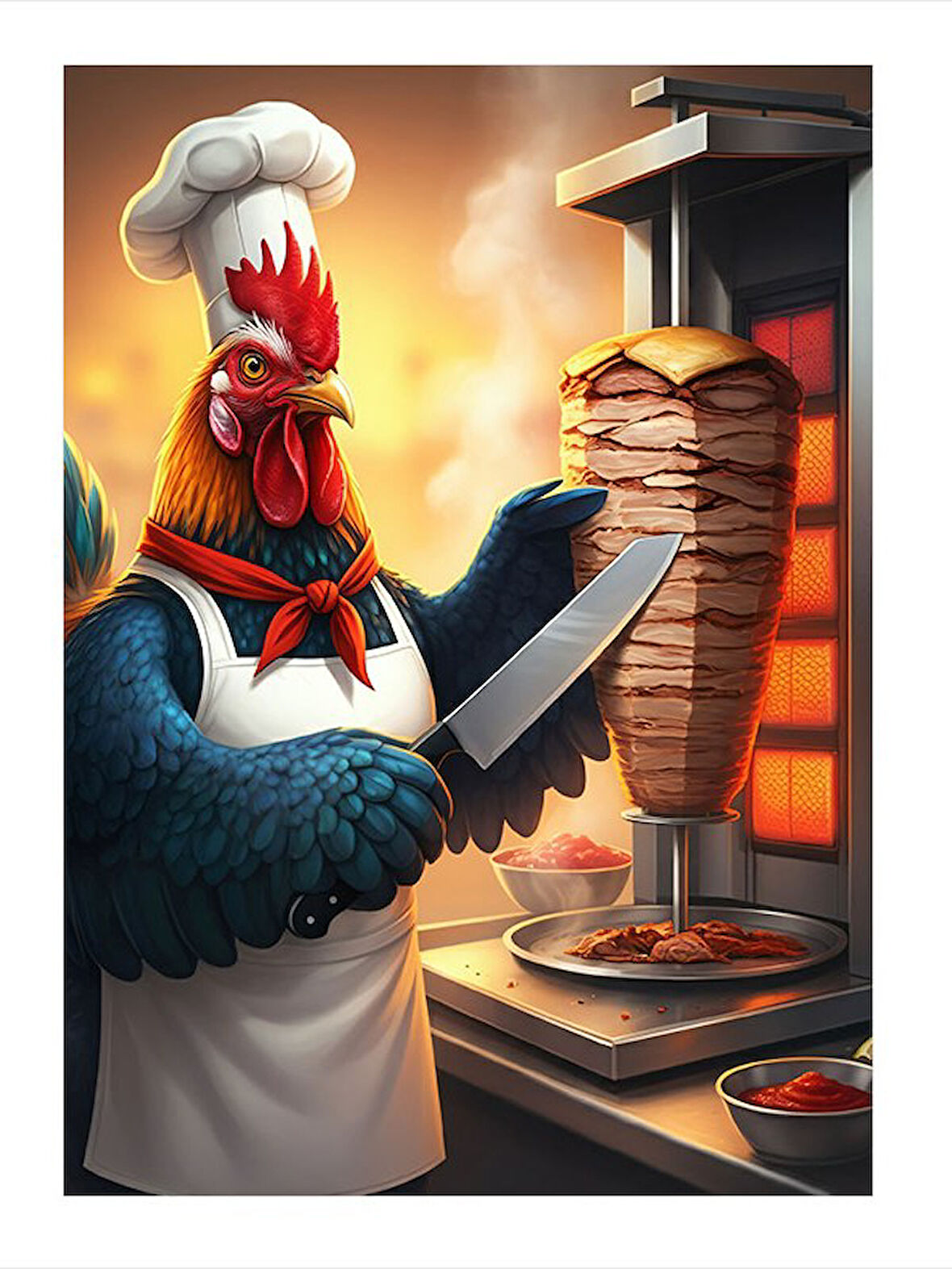 Döner Keserken Horoz Şef Dekoratif ahşap Tablo