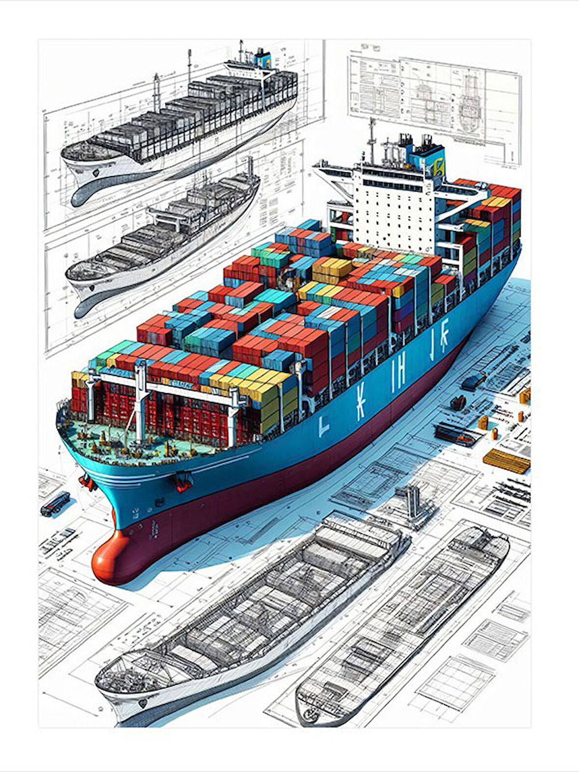 Yük Gemisi Tasarımı Desenli Mdf Tablo