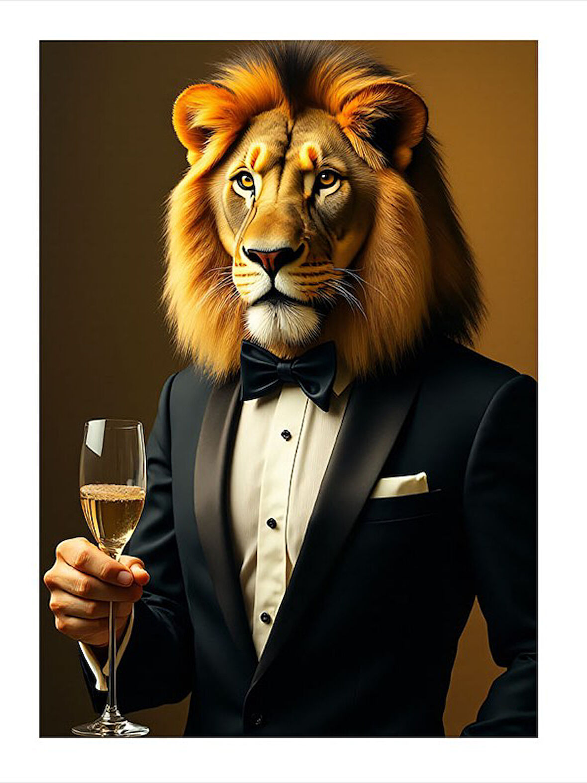 Şık Aslan Şarapla Modern Mdf Tablo