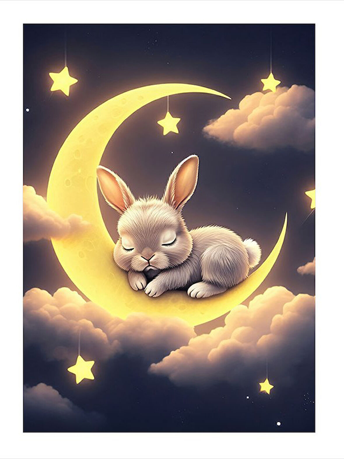 Ay Işığında Uyuyan Tavşan Art Mdf Poster