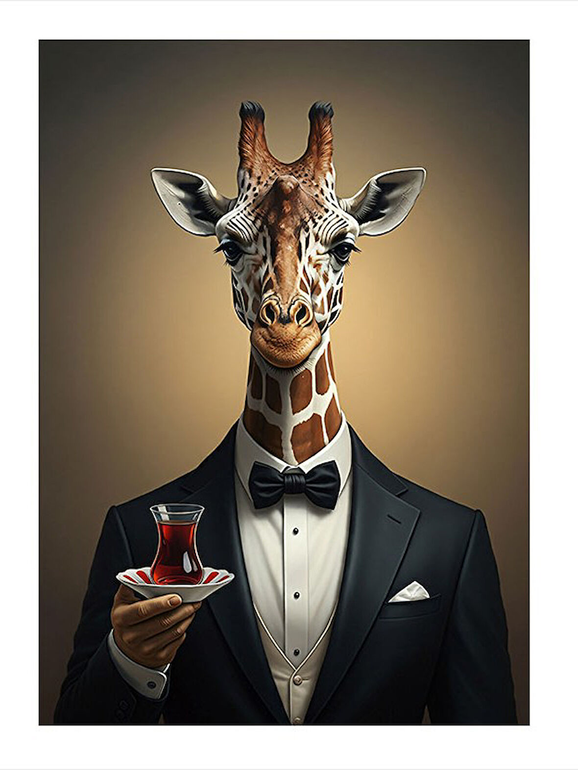 Şık Zürafa Ve Çay Desenli Ahşap Tablo