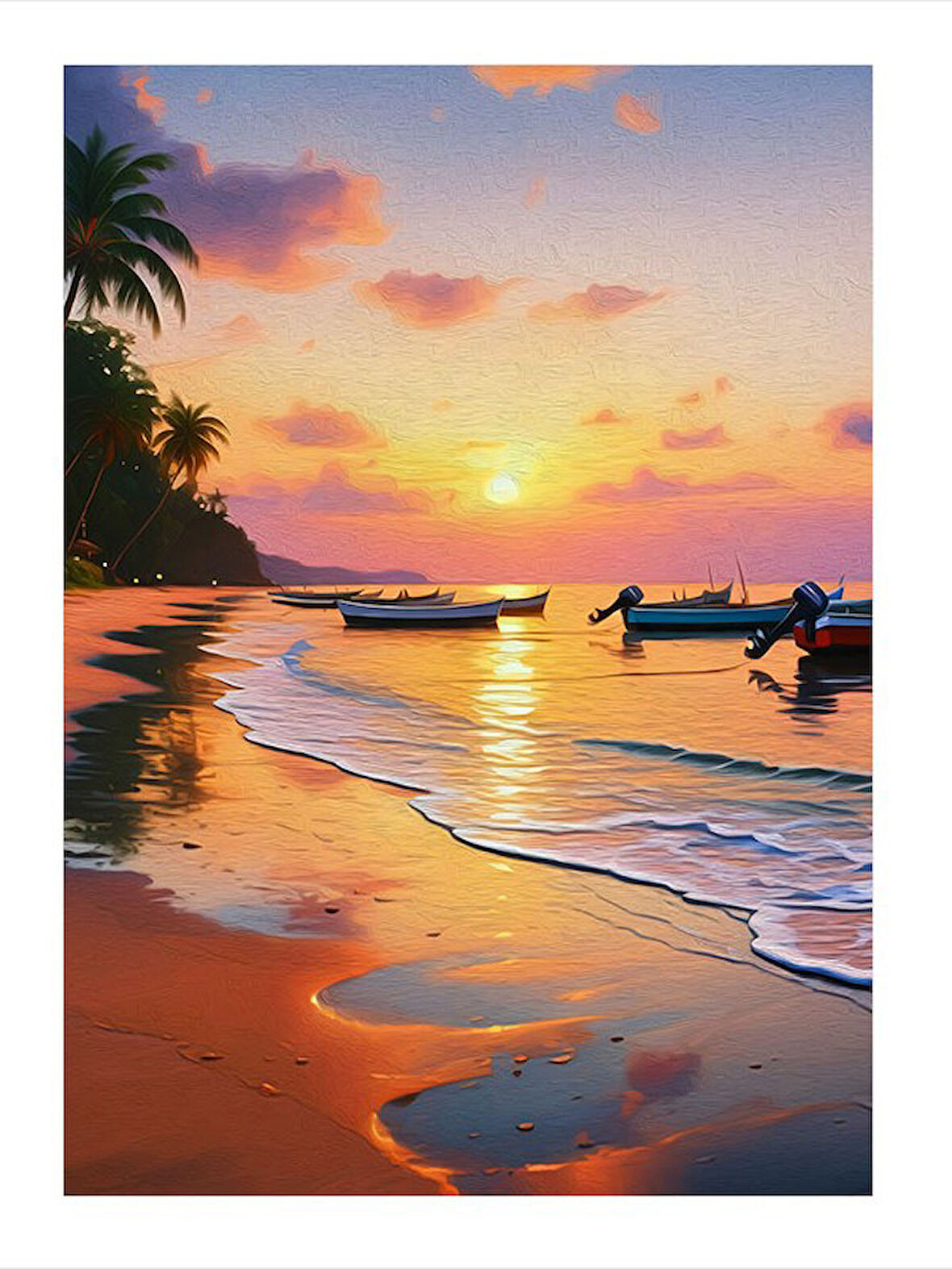 Tropik Gün Batımı Desenli Ahşap Tablo