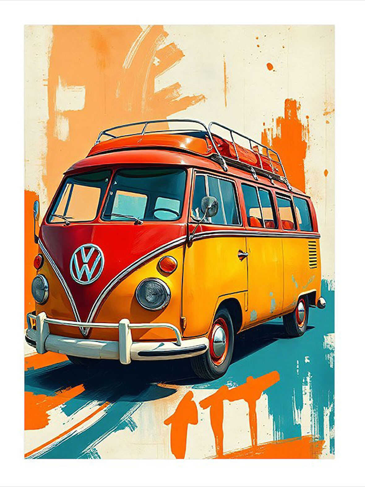 Turuncu Vosvos Minibüs Desenli Mdf Tablo