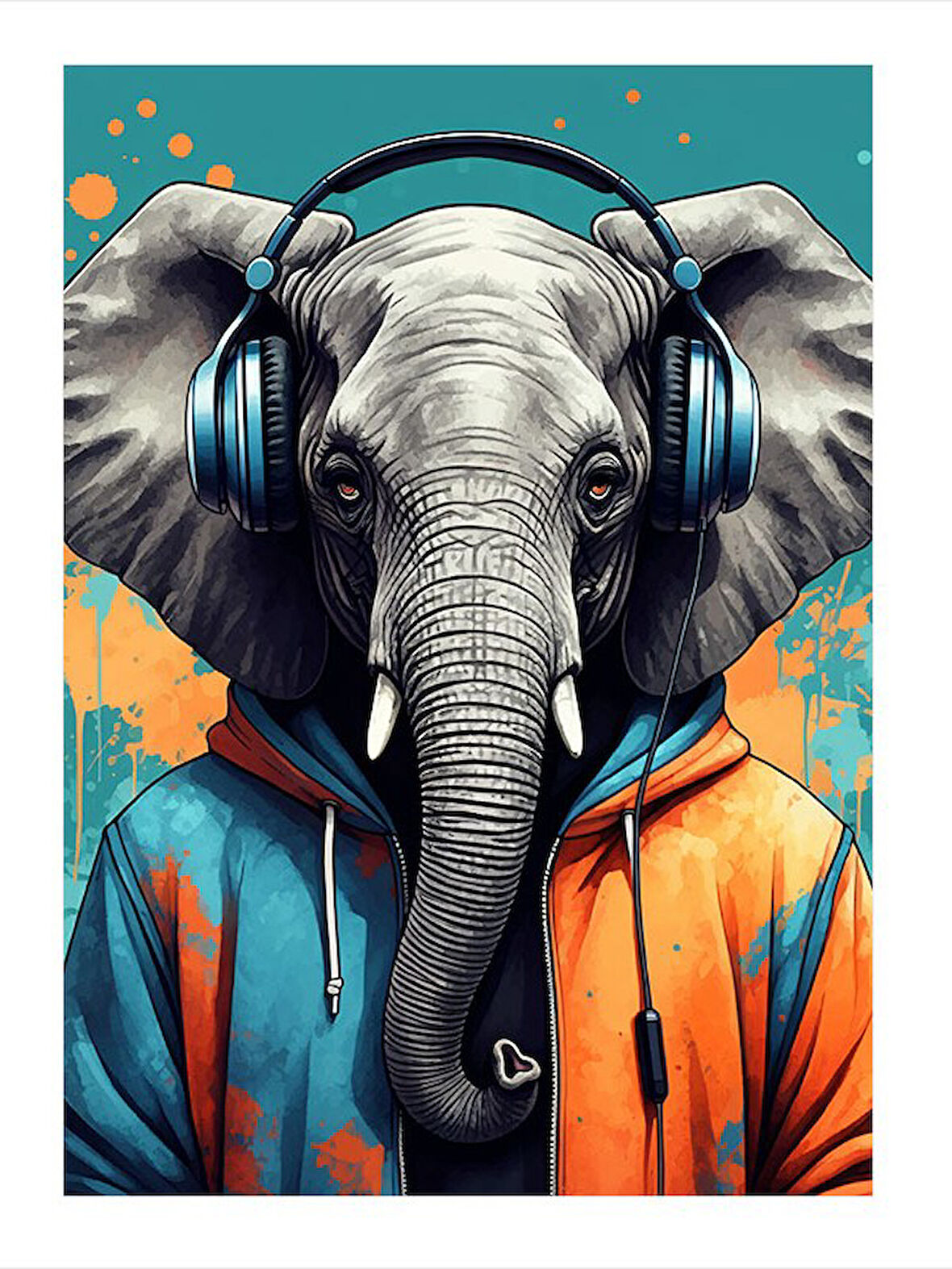 Müzik Dinleyen Fil Hediyelik Ahşap Tablo