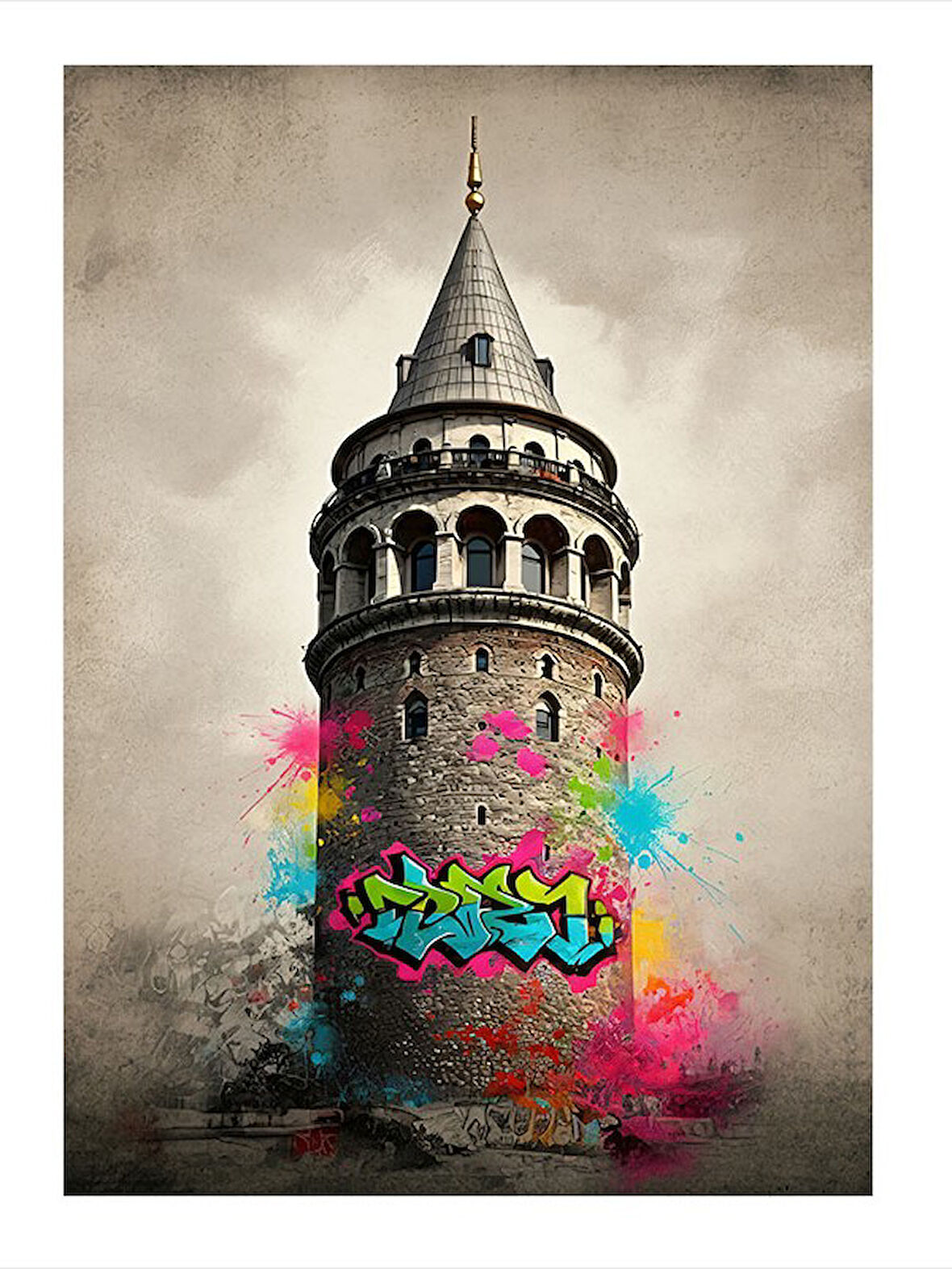 Renkli Galata Kulesi Modern Ahşap Tablo