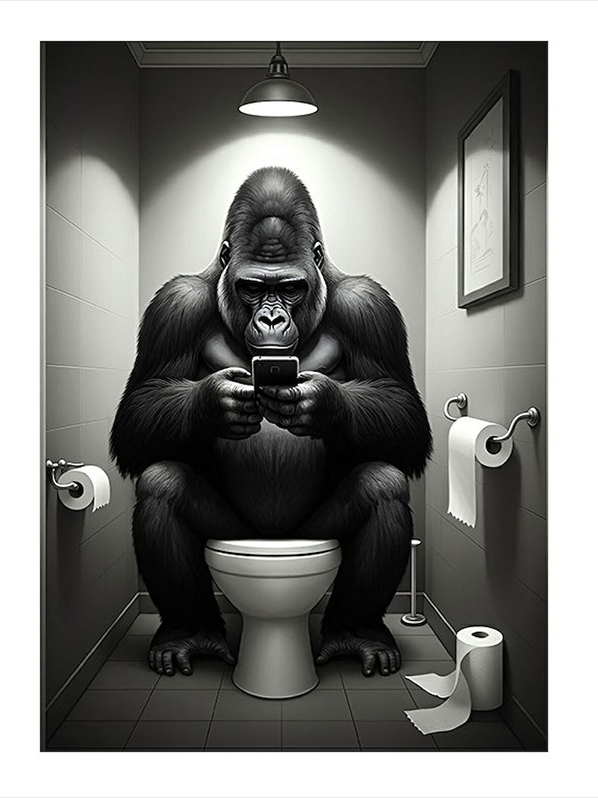 Tuvalette Telefon Ve Goril Mdf poster