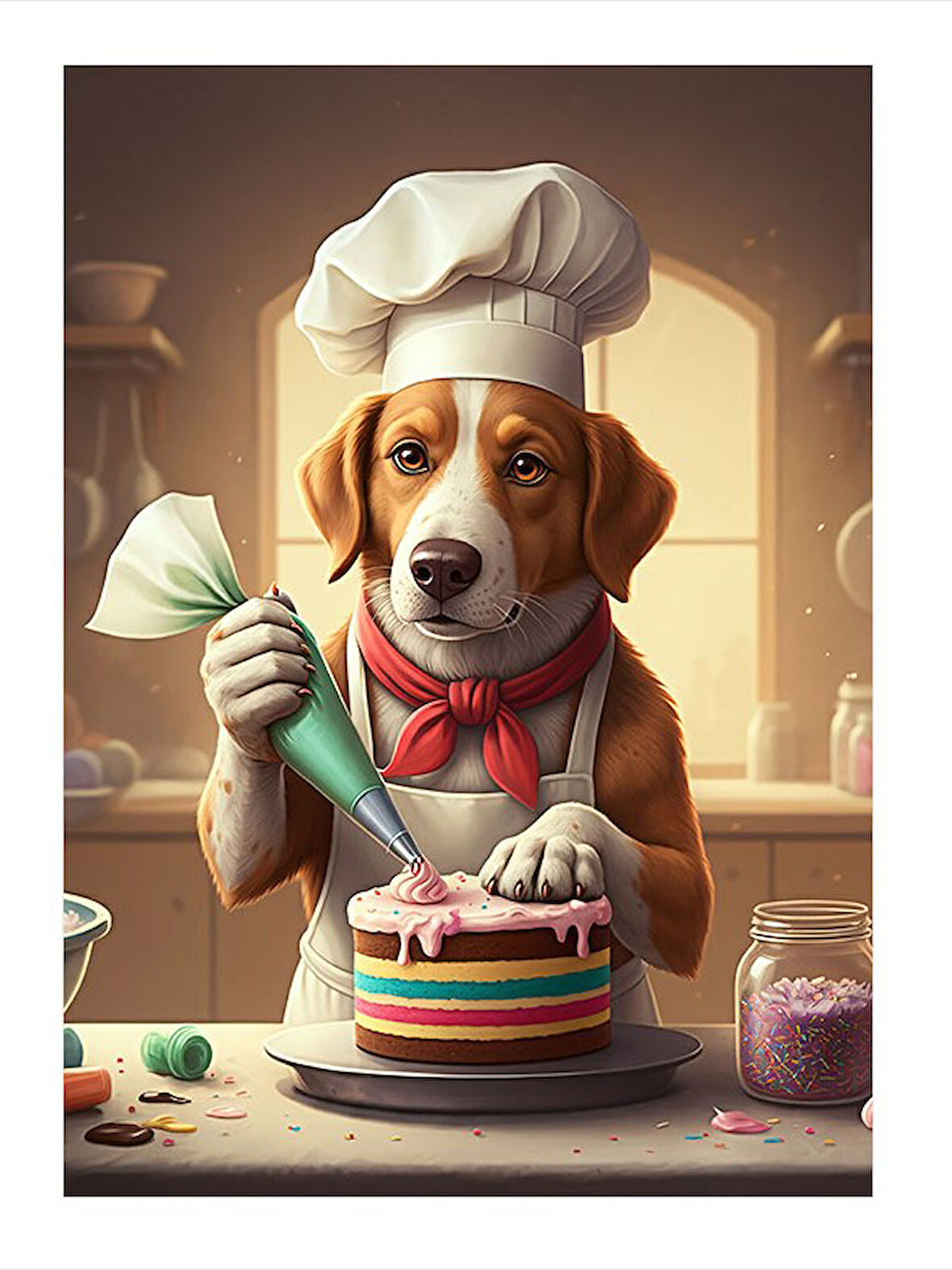 Tatlı Yapan Sevimli Köpek Model Ahşap Tablo