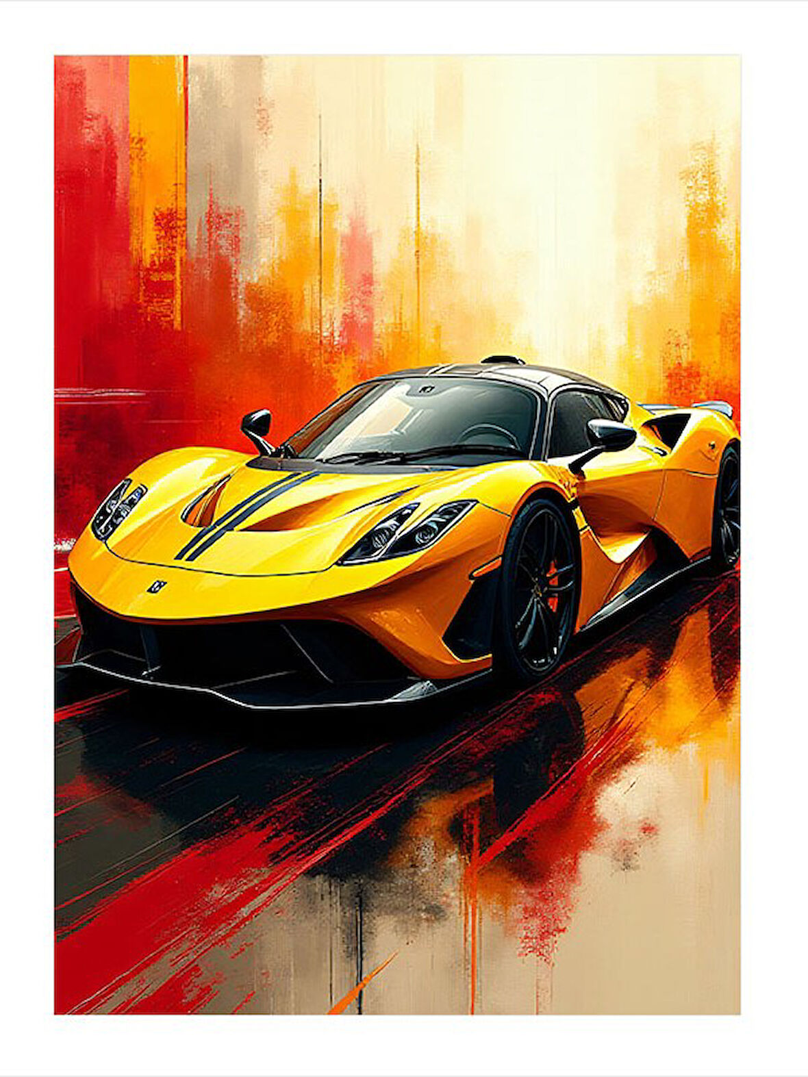 Güneş Sarısı Hız Arabası Hediyelik Ahşap Tablo