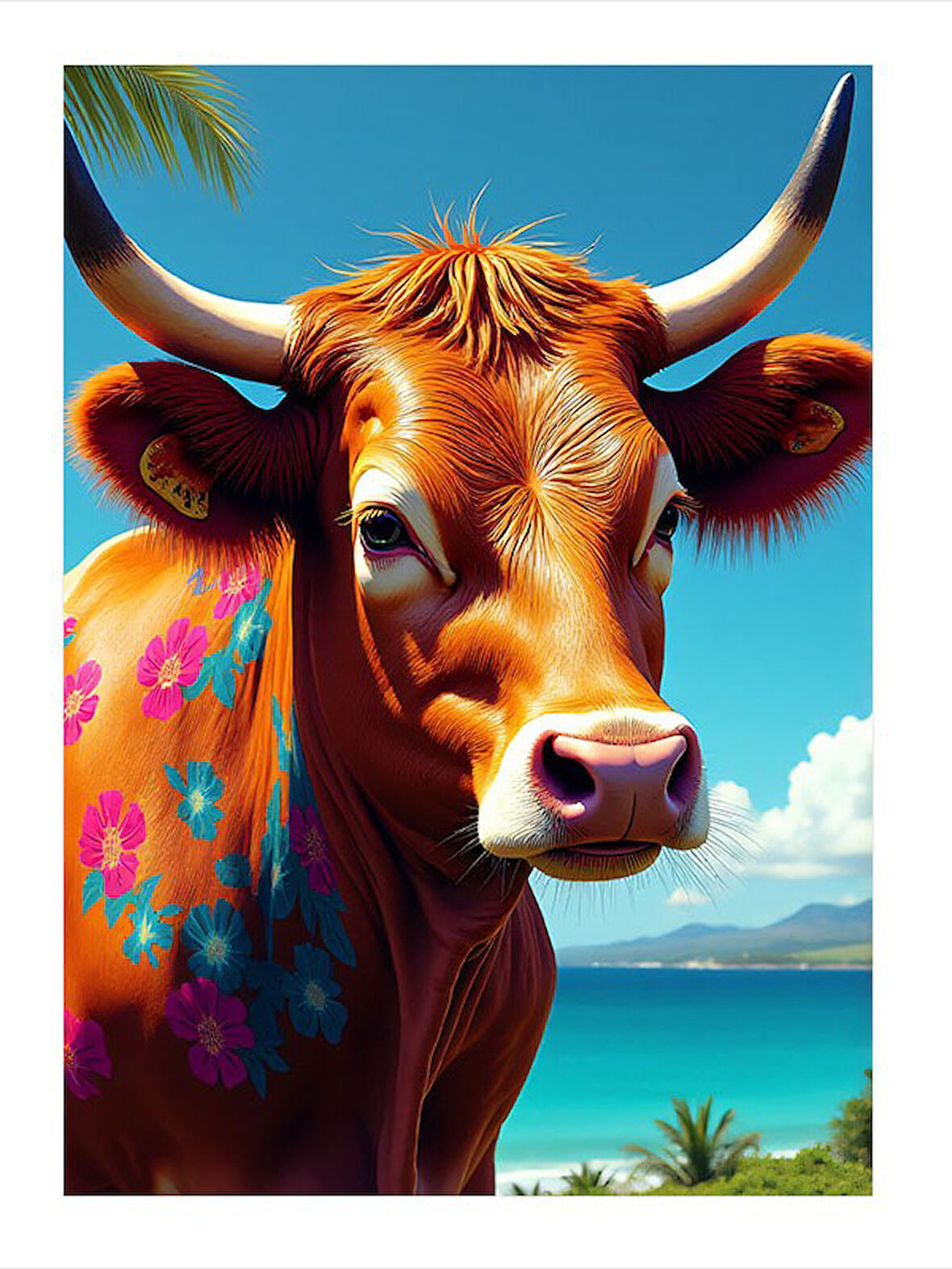 Mavi Gözlü Sevimli İnek Dekoratif Mdf Tablo