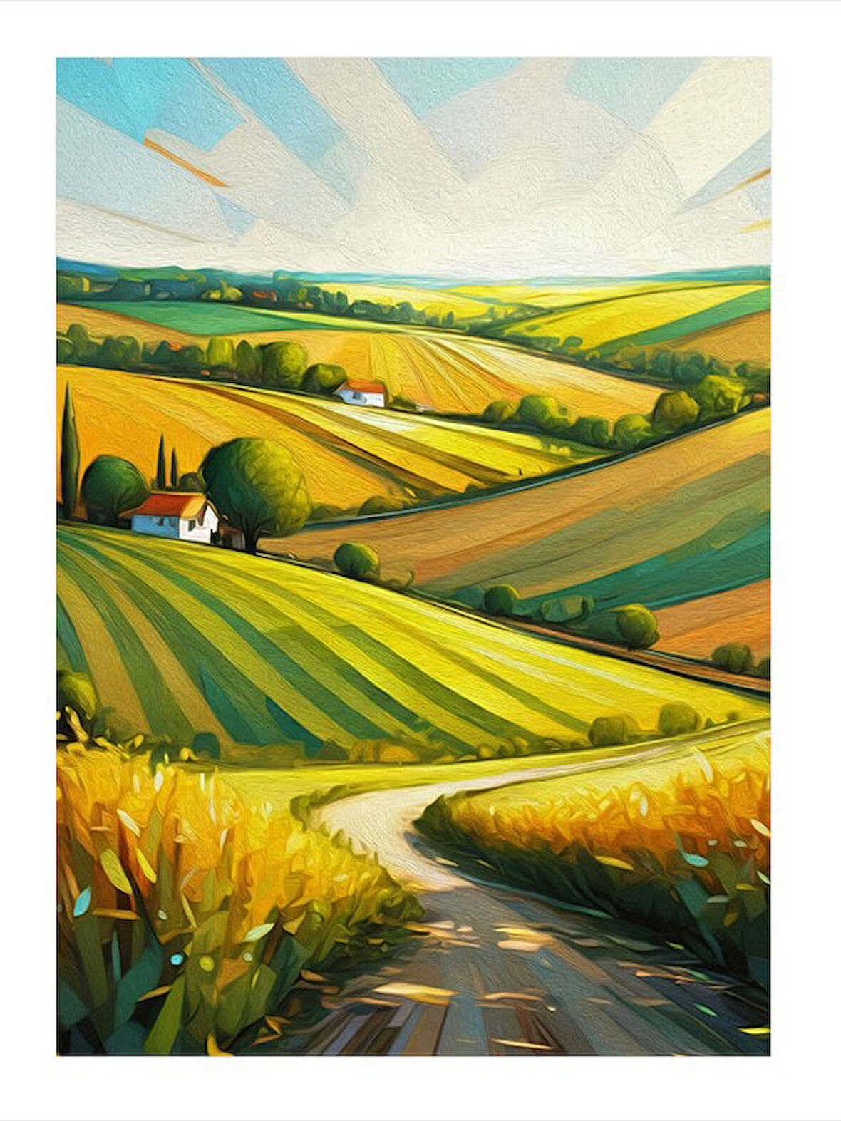 Kırsal Manzarada Huzur Tasarım Ahşap Tablo