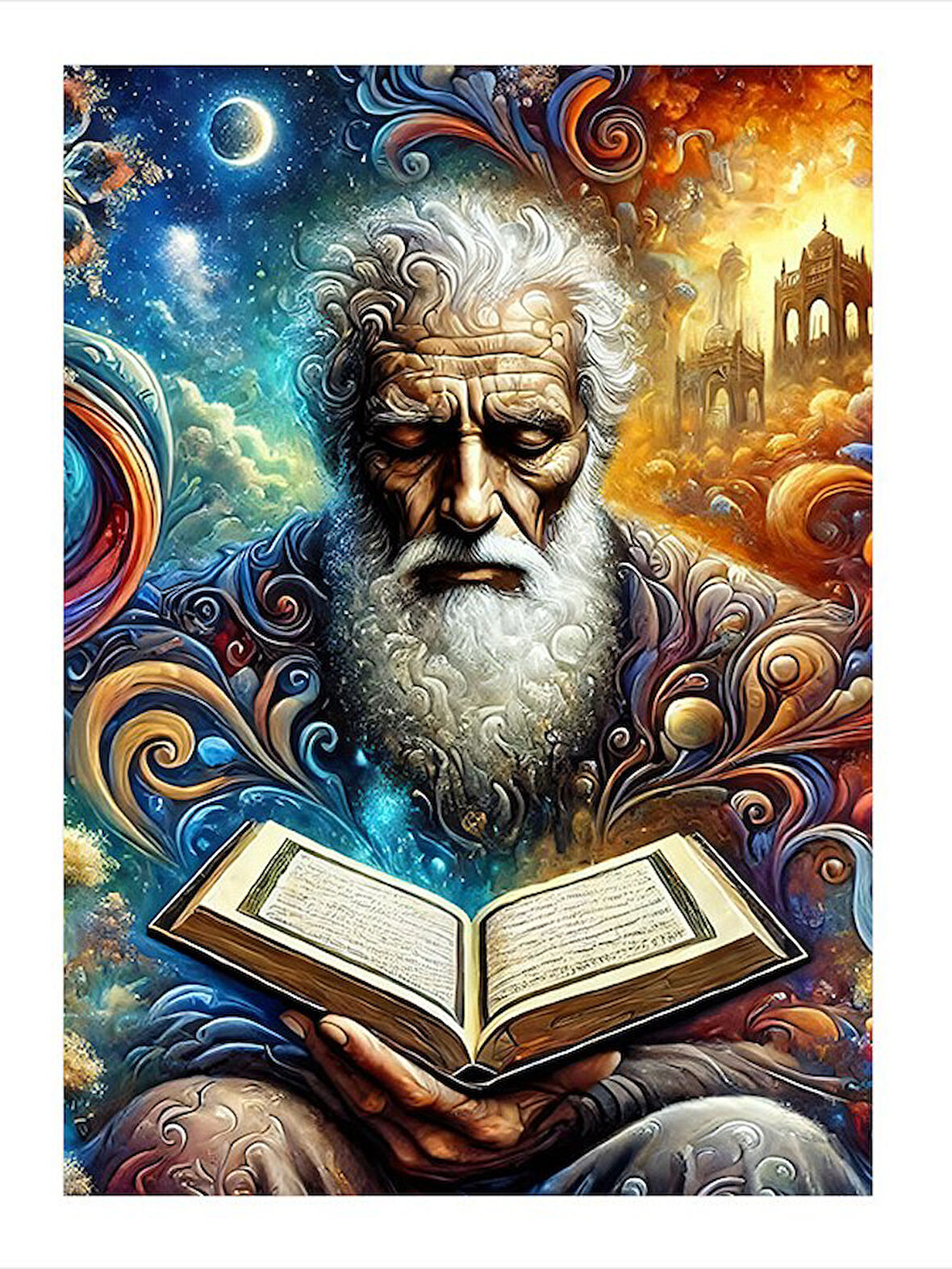 Kuran Okuyan Adam Desenli Ahşap Tablo