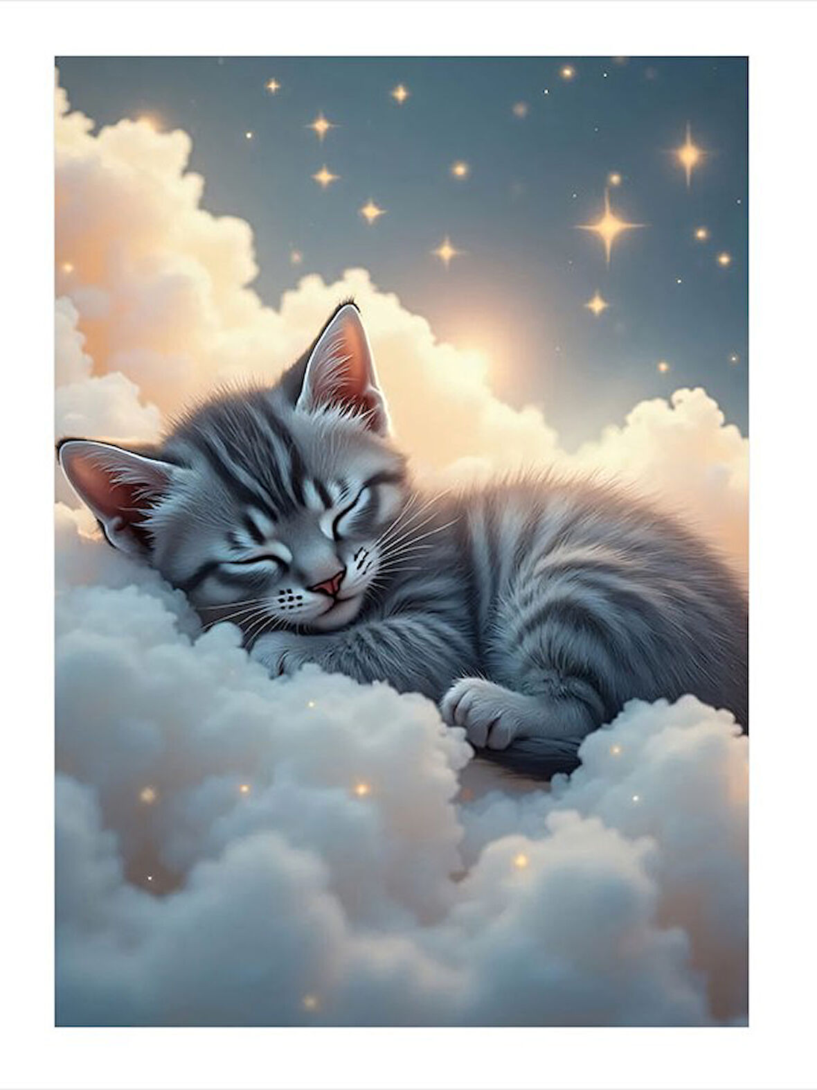 Bulutlar Üzerinde Kedi Modern Ahşap Tablo