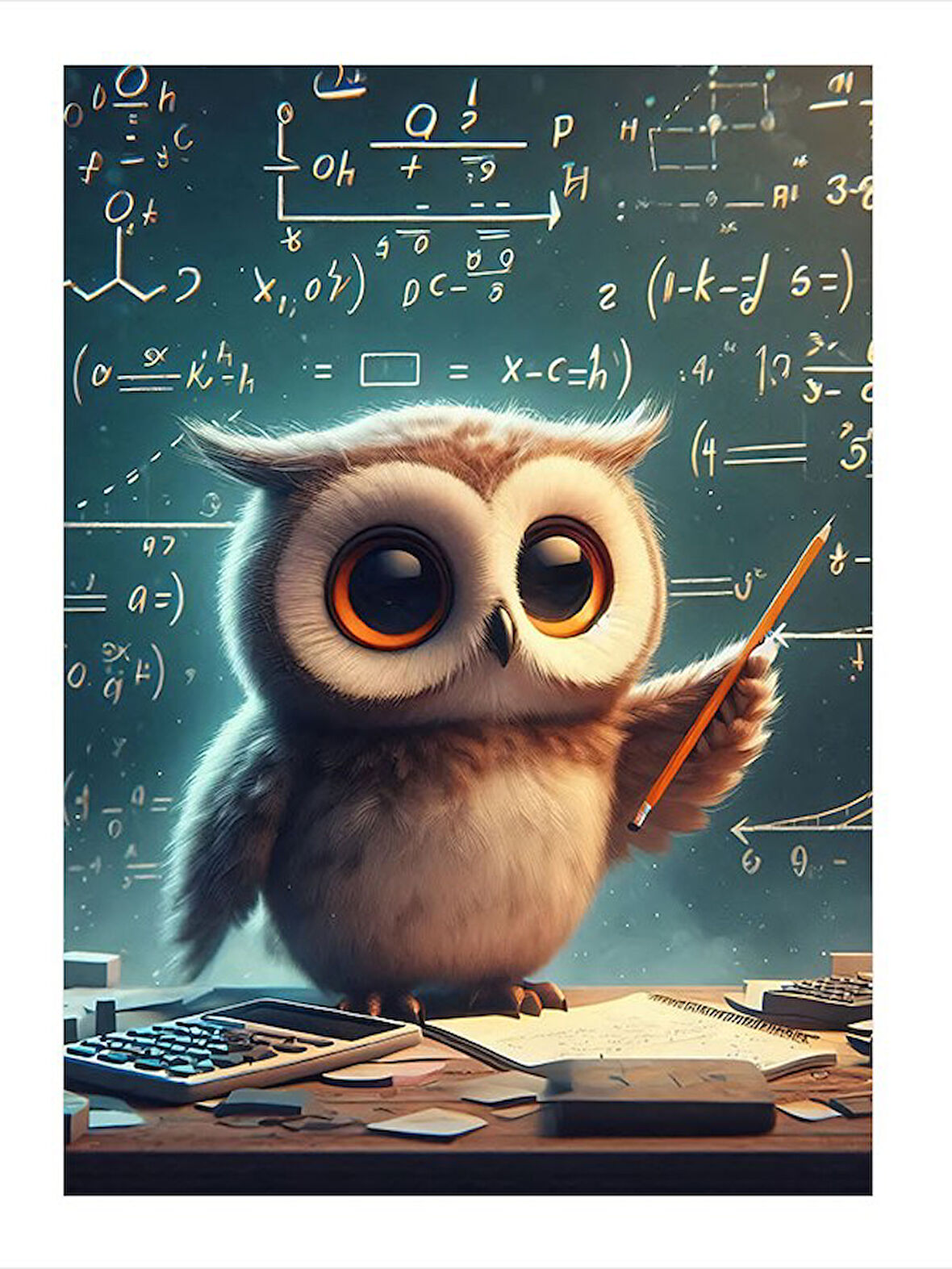 Bilge Baykuş Ders Çalışıyor Mdf Tablo