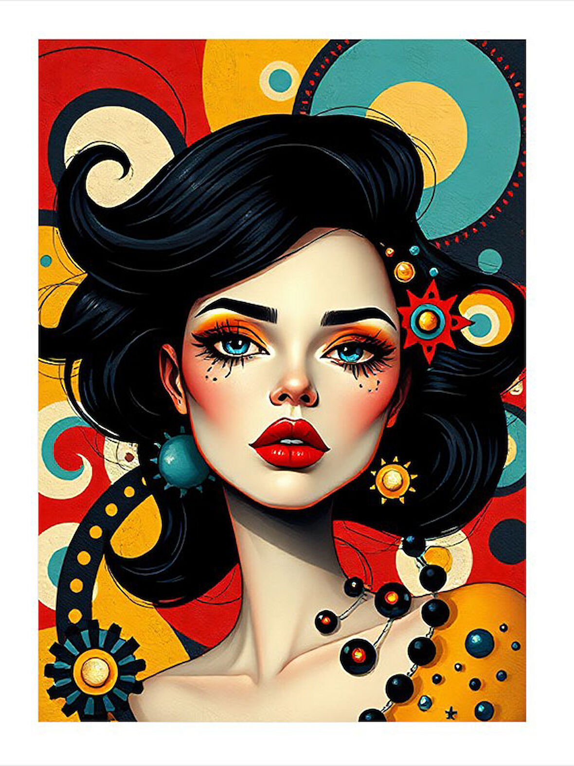 Sanatsal Portre Dokunuşu Desenli Ahşap Tablo