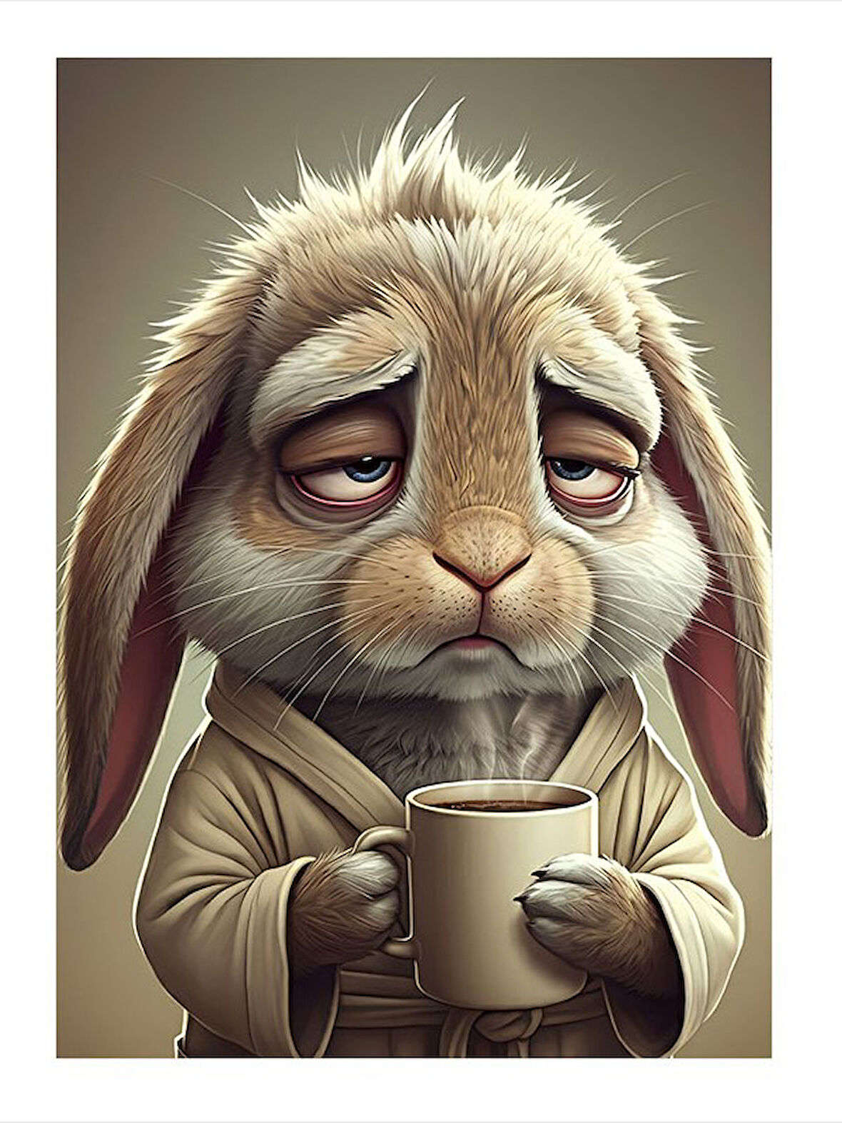 Kahve İçen Uykusuz Tavşan Modern Mdf Tablo