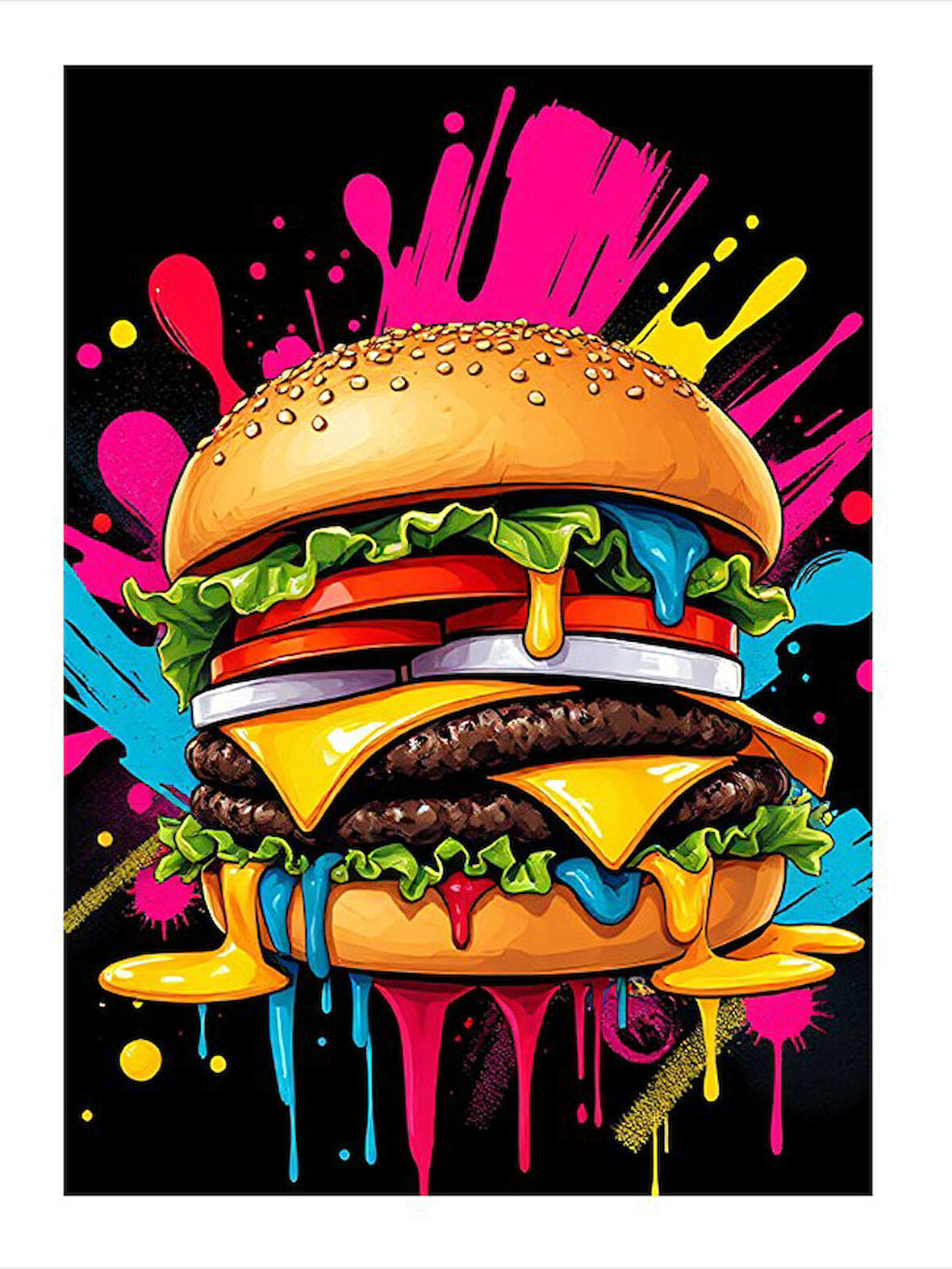 Patlayan Renkli Hamburger Dekoratif Mdf Tablo