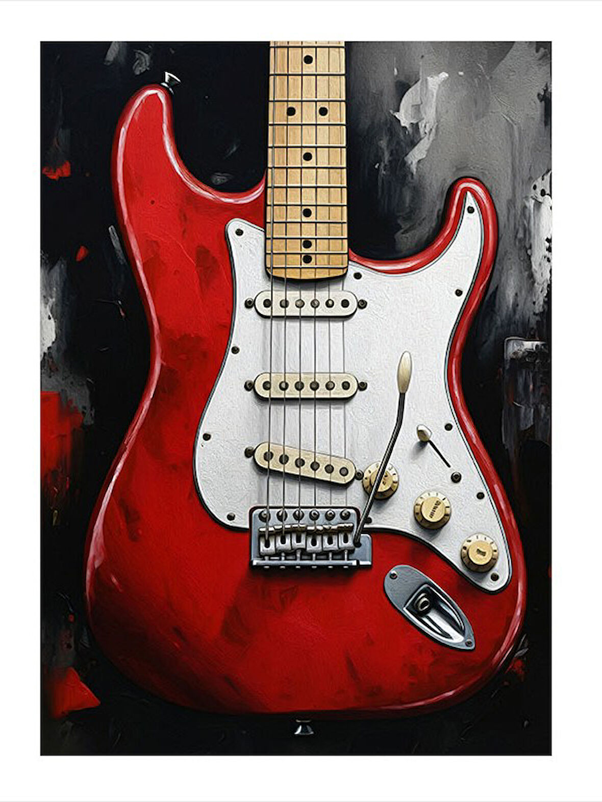 Kırmızı Gitarın Melodisi Tasarım Ahşap Tablo