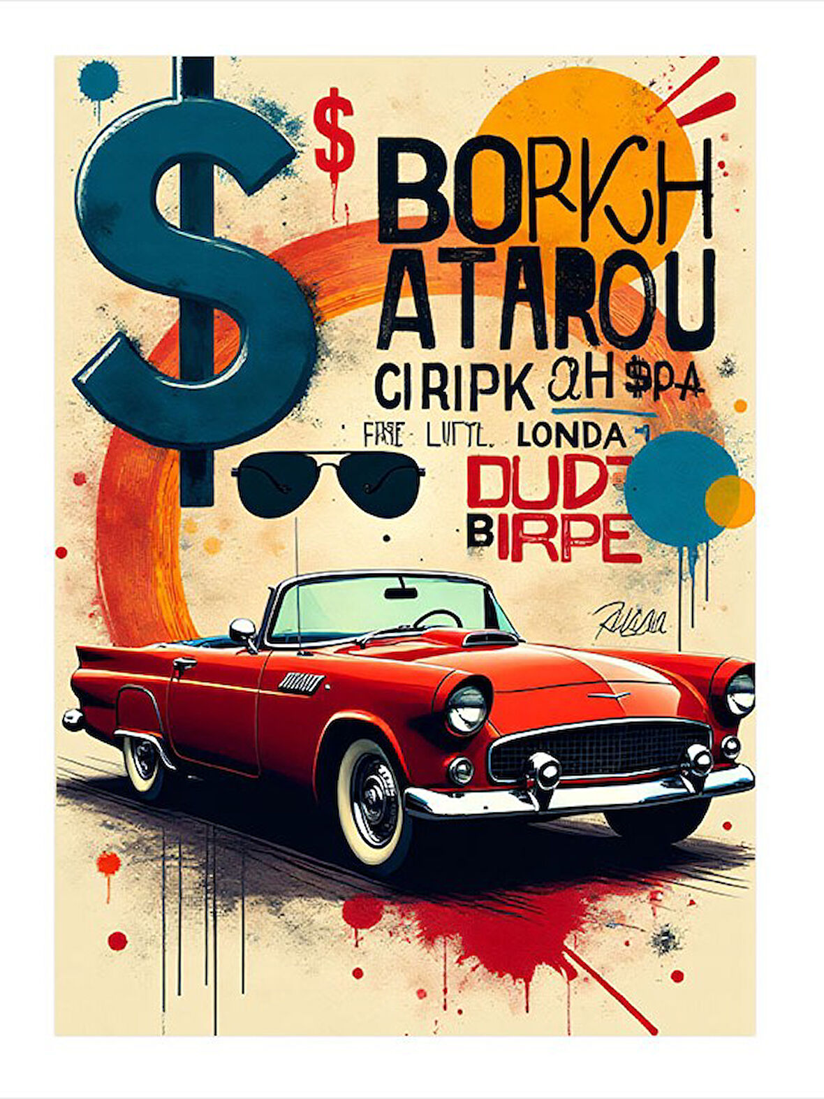 Retro Tarz Klasik Otomobil Desenli Mdf Tablo