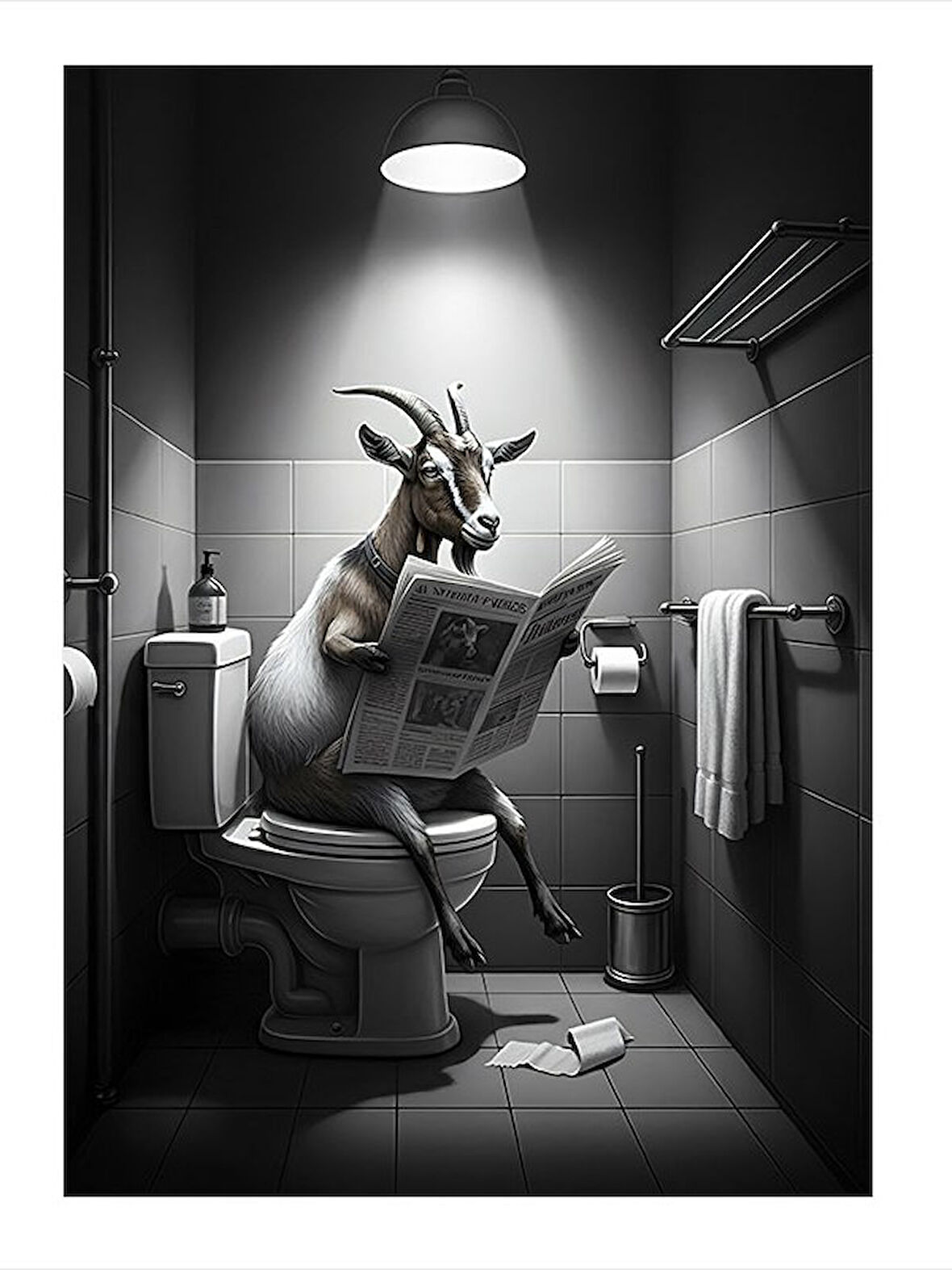 Tuvaletteki Gazete Okuyan Keçi Mdf poster