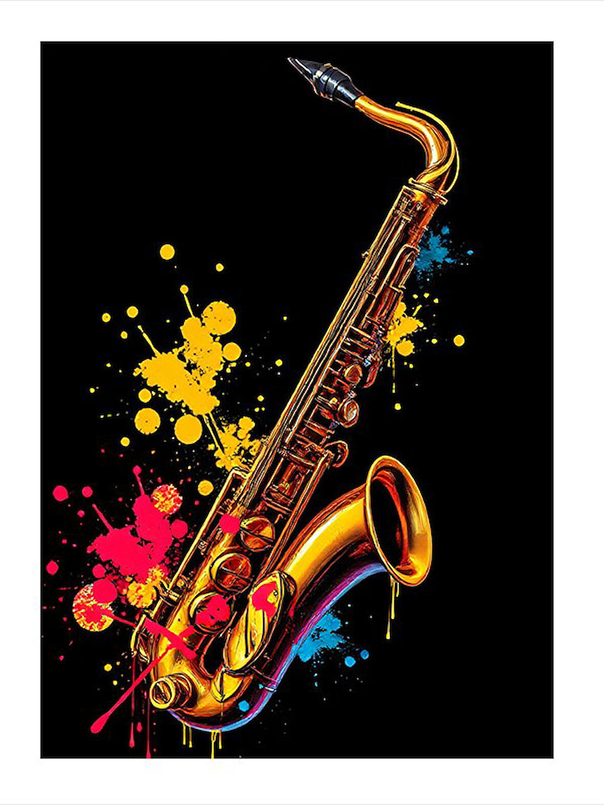 Renkli Saksafon Müziği Mdf poster