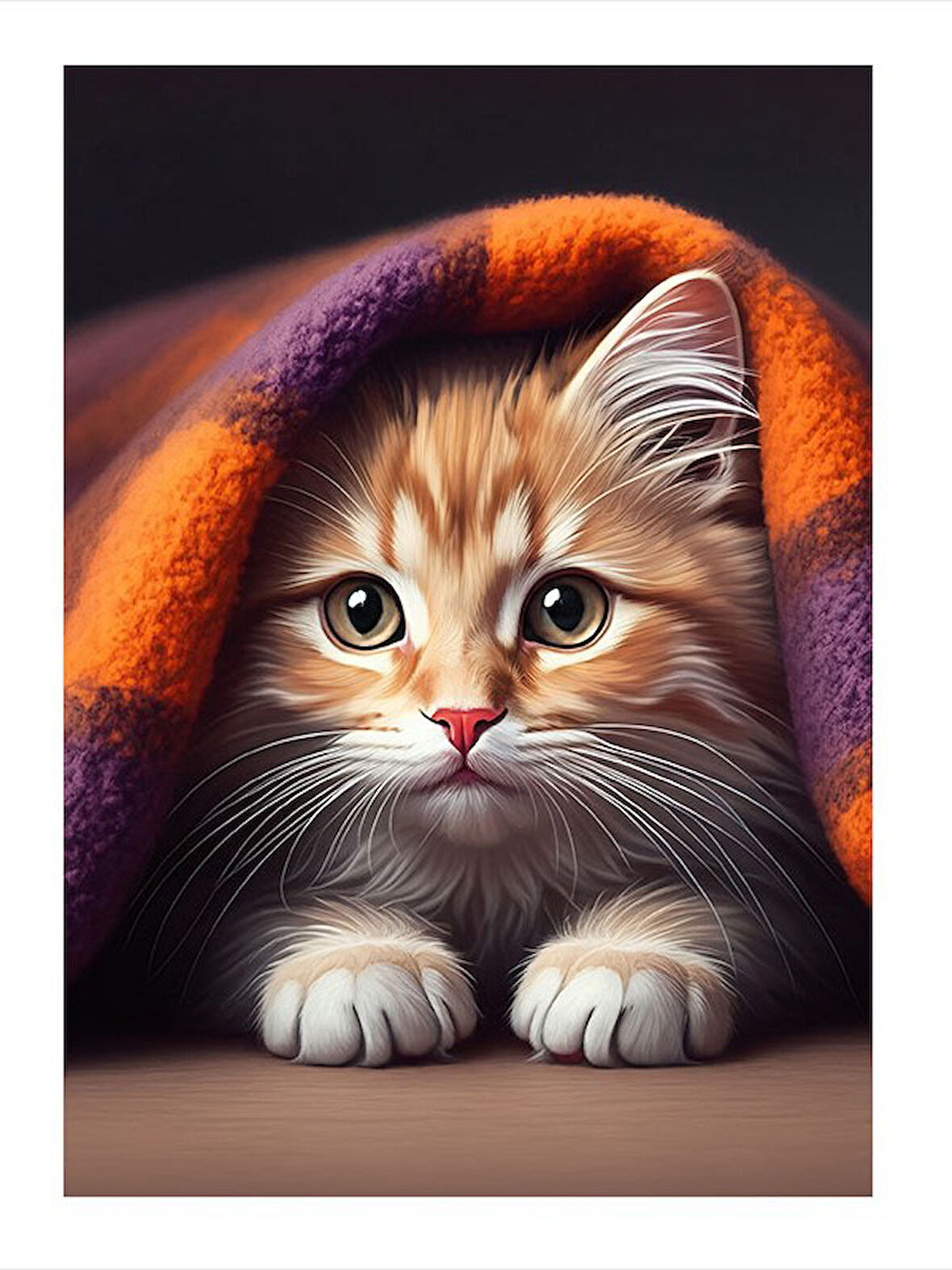 Battaniyeye Sarılı Kedi Dekoratif Mdf Tablo