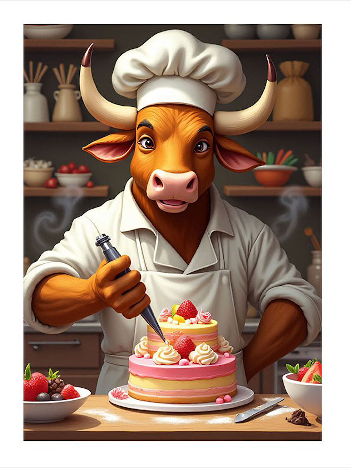 Pasta Ustası Boğa Tasarım Ahşap Tablo