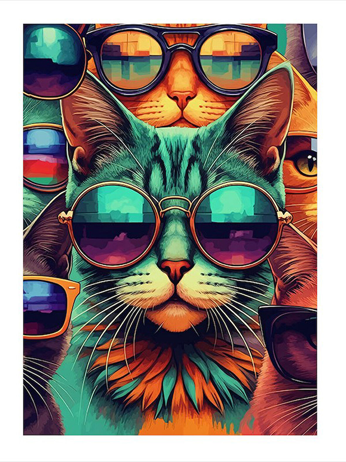 Renkli Kedi Eğlencesi Tasarım Mdf Tablo