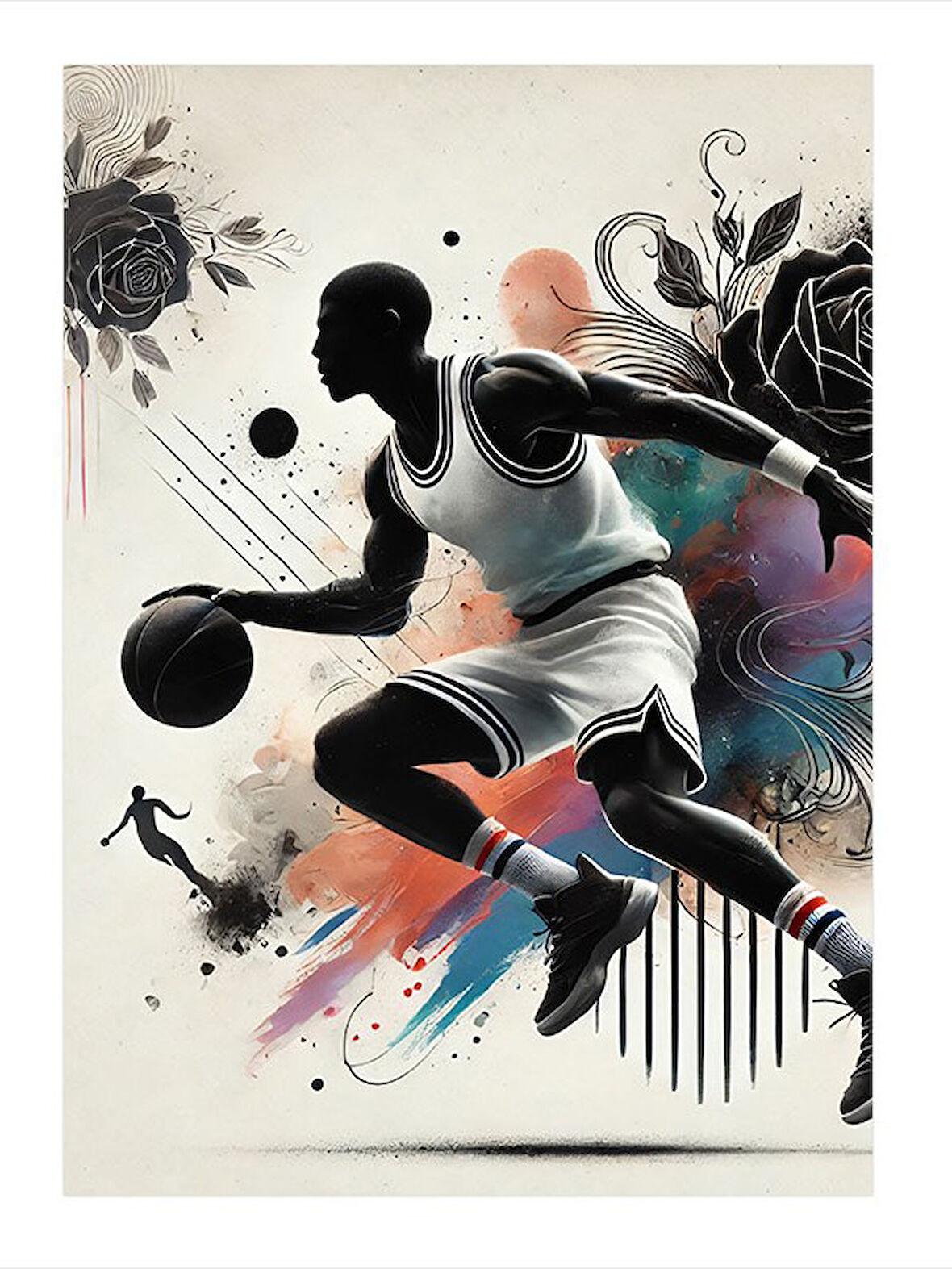 Basketbolun Hareketi Desenli Ahşap Tablo