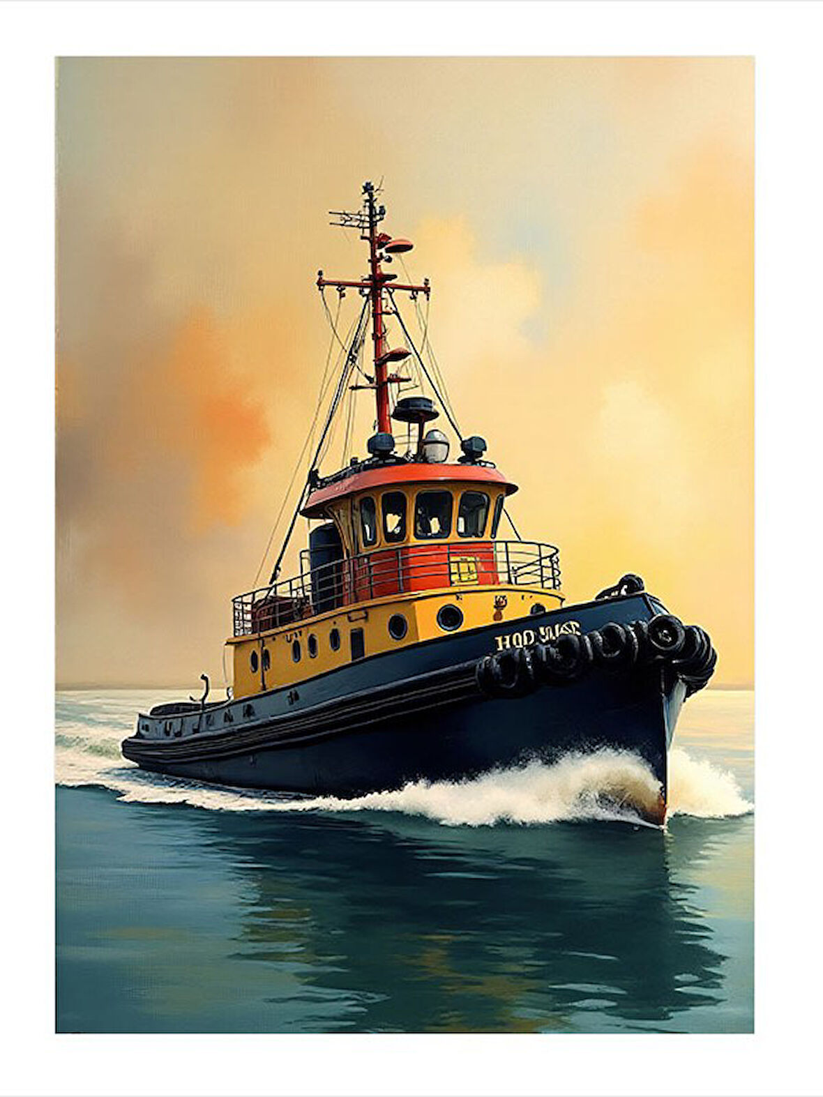 Denizde Yol Alan Gemi Model Ahşap Tablo