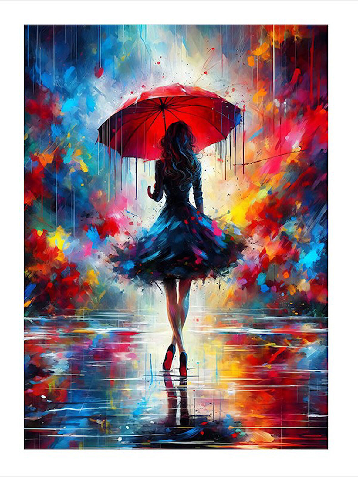 Yağmurda Şemsiye Altında Art Mdf Tablo