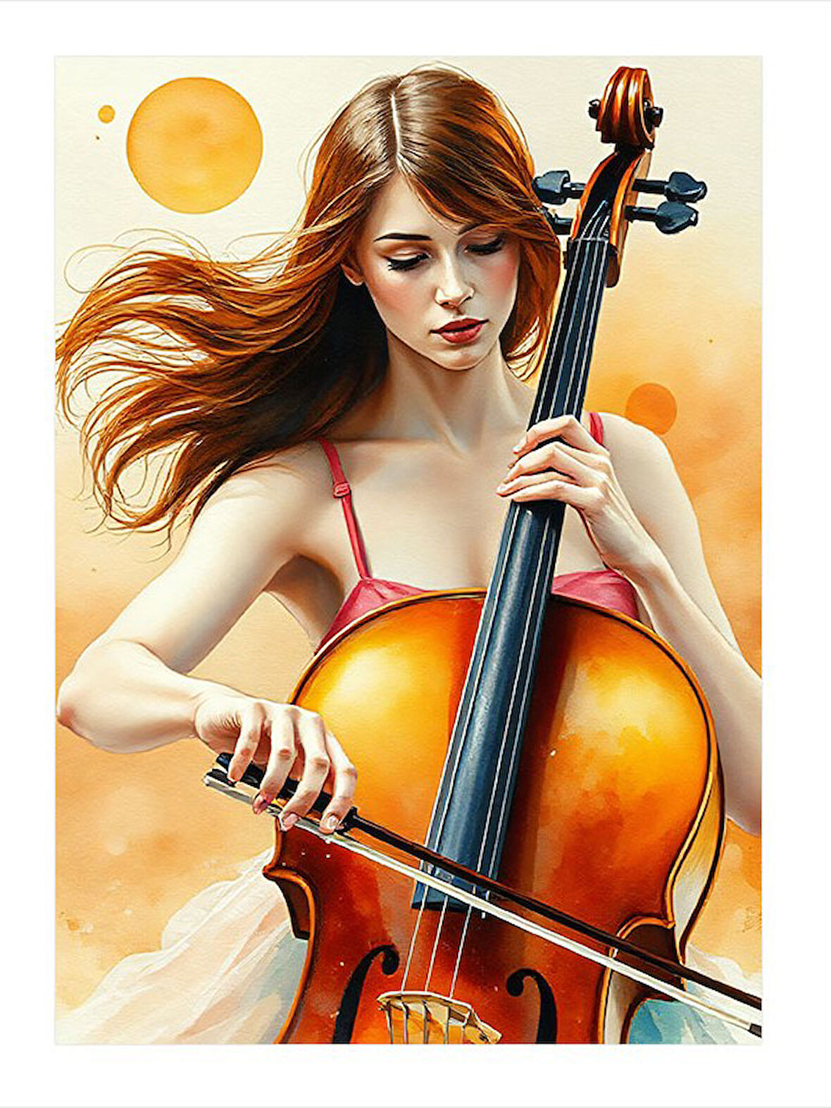 Hüzünlü Çello Sanatçısı Art Mdf Poster