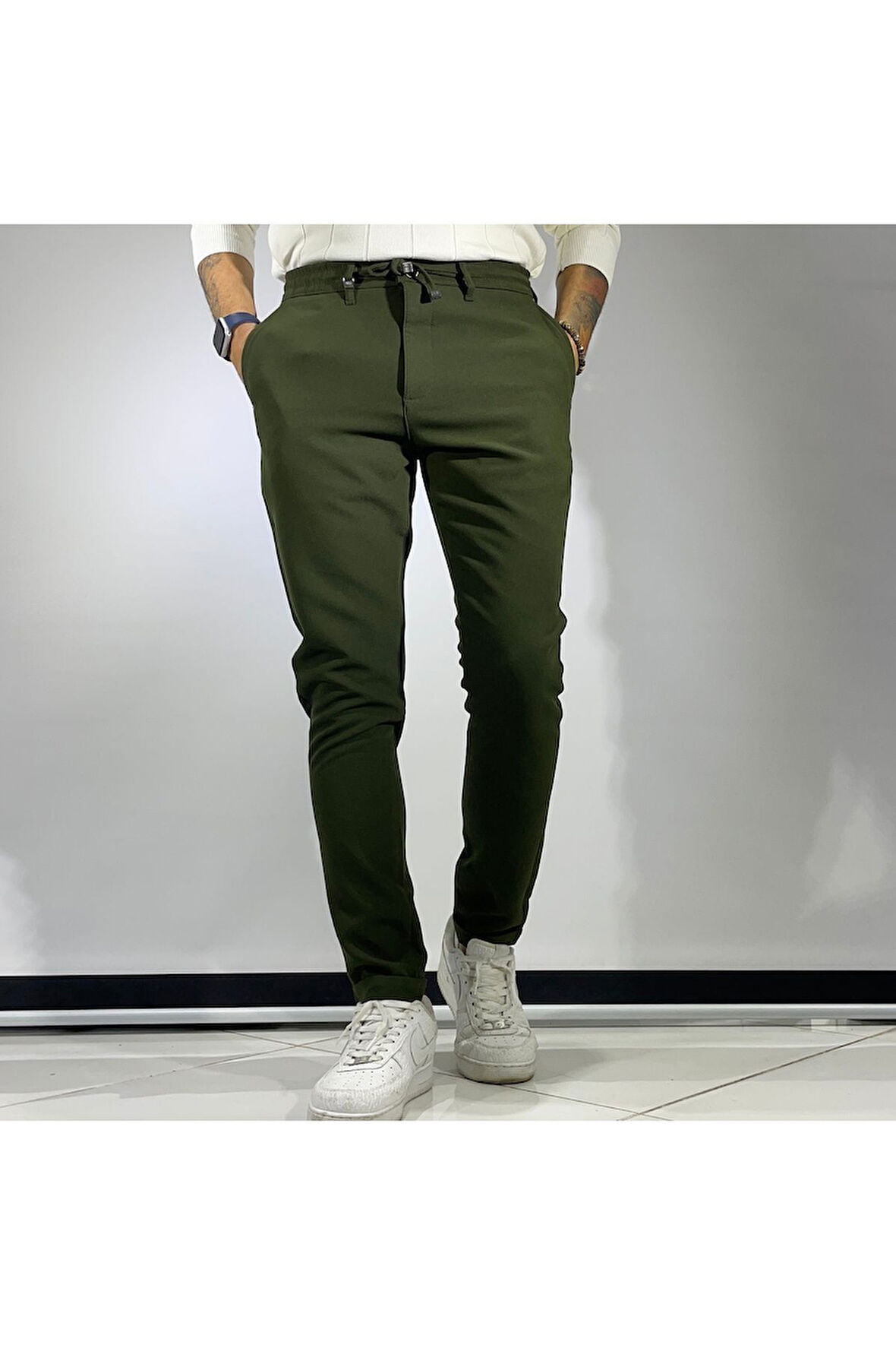 Duble Paça Beli Lastikli Kordonlu Bilek Boy Erkek Kumaş Pantolon