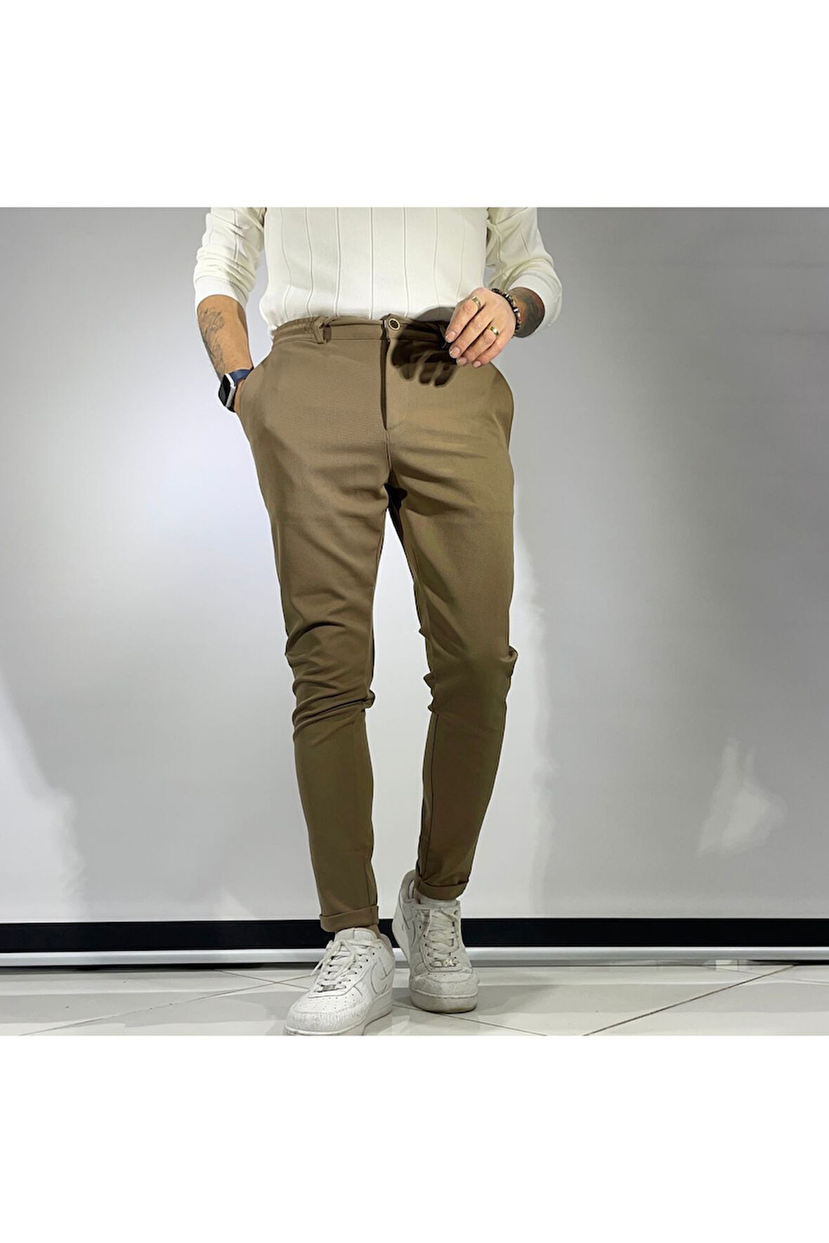 Duble Paça Beli Lastikli Kordonlu Bilek Boy Erkek Kumaş Pantolon