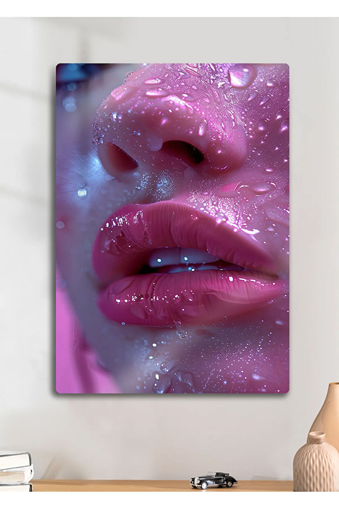 Dudak, Lip Gloss - Sanatsal Kadın Metal Tablosu