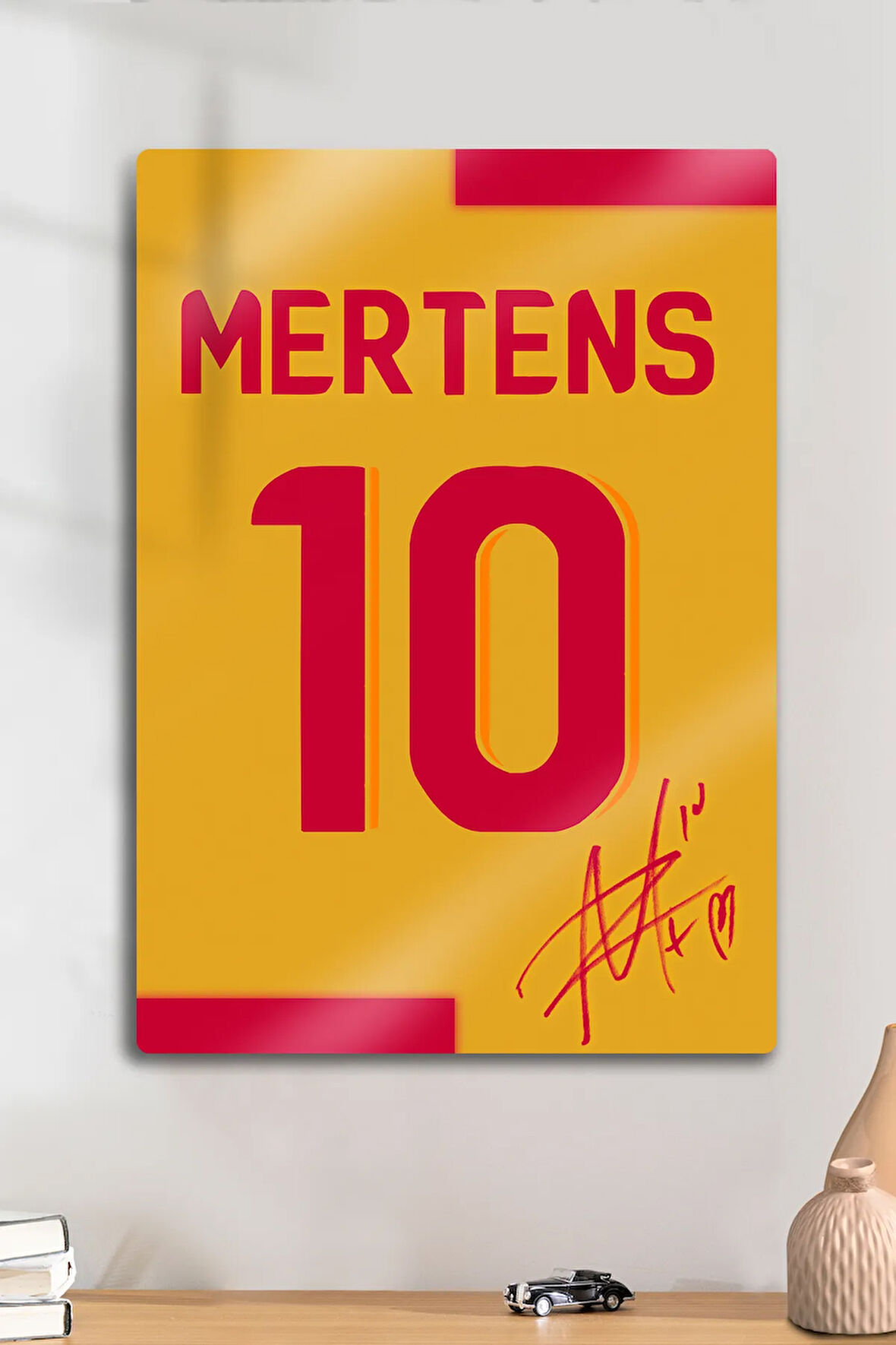 Metal Baskı - İmzalı Dries Mertens, Sarı Kırmızı Taraftar, Dekoratif Tablo