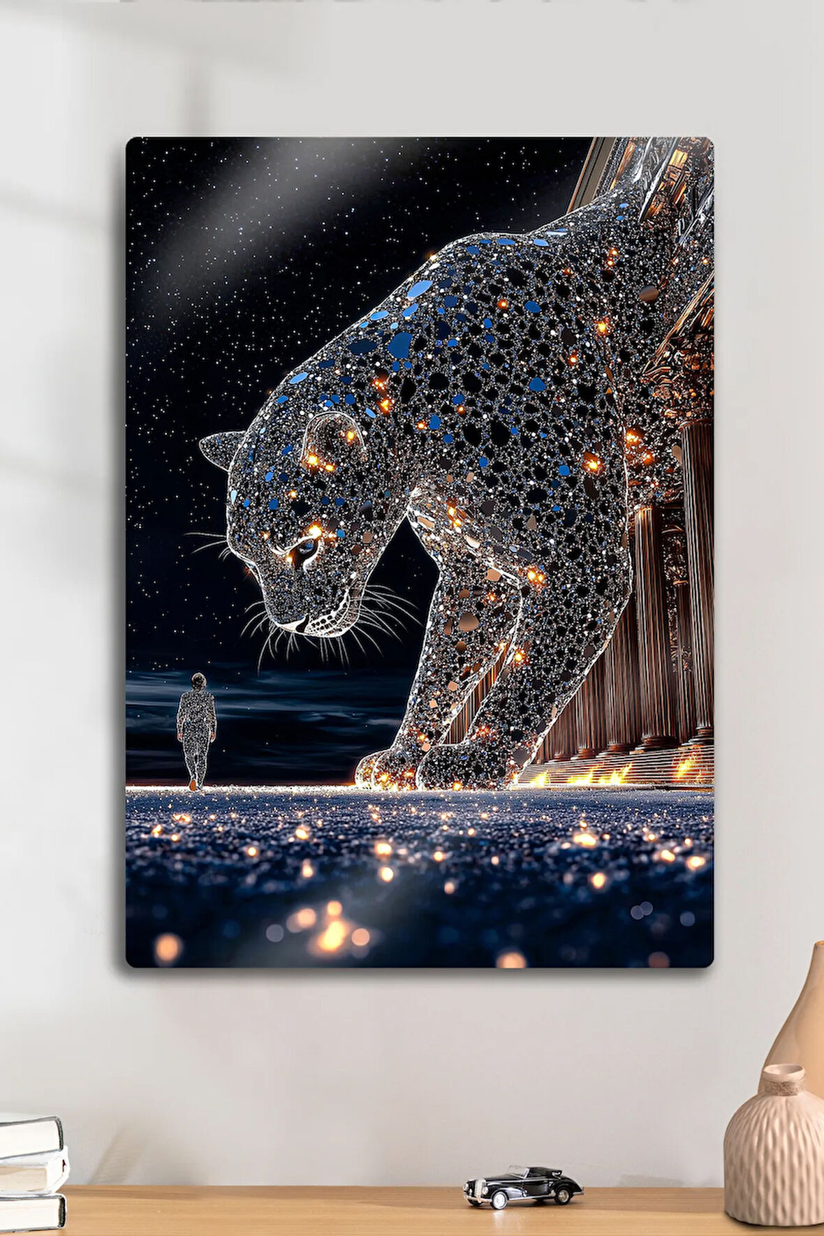 Metal Baskı - Luxury Panter Pırlanta 3D Görünüm, Dekoratif Duvar Tablosu