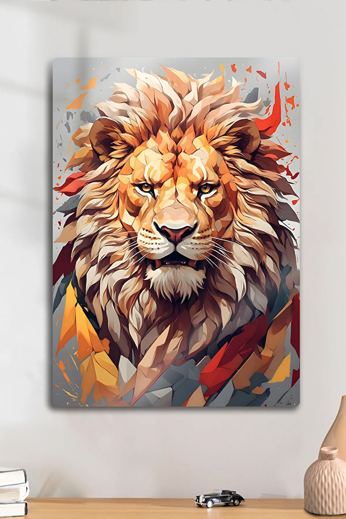 Aslan Metal Tablo, Sarı Kırmızı, Dekoratif