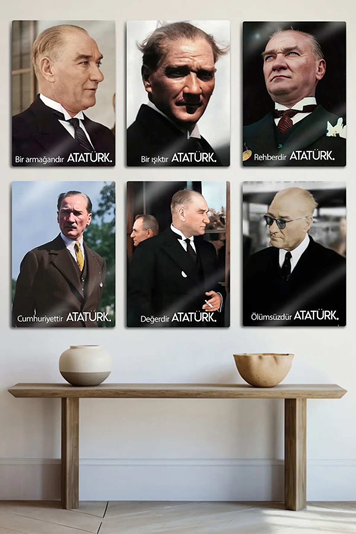 Metal Baskı - Mustafa Kemal Atatürk, Bir Değerdir Yazılı, 6'lı Dekoratif Tablo