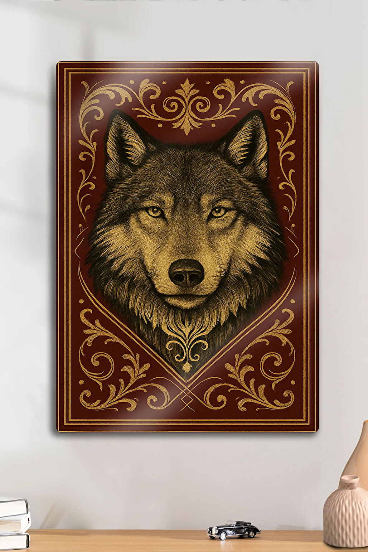 Metal Levha Üzerine Parlak Baskı - Mitolojik Türk Kurt Dekoratif Tablo