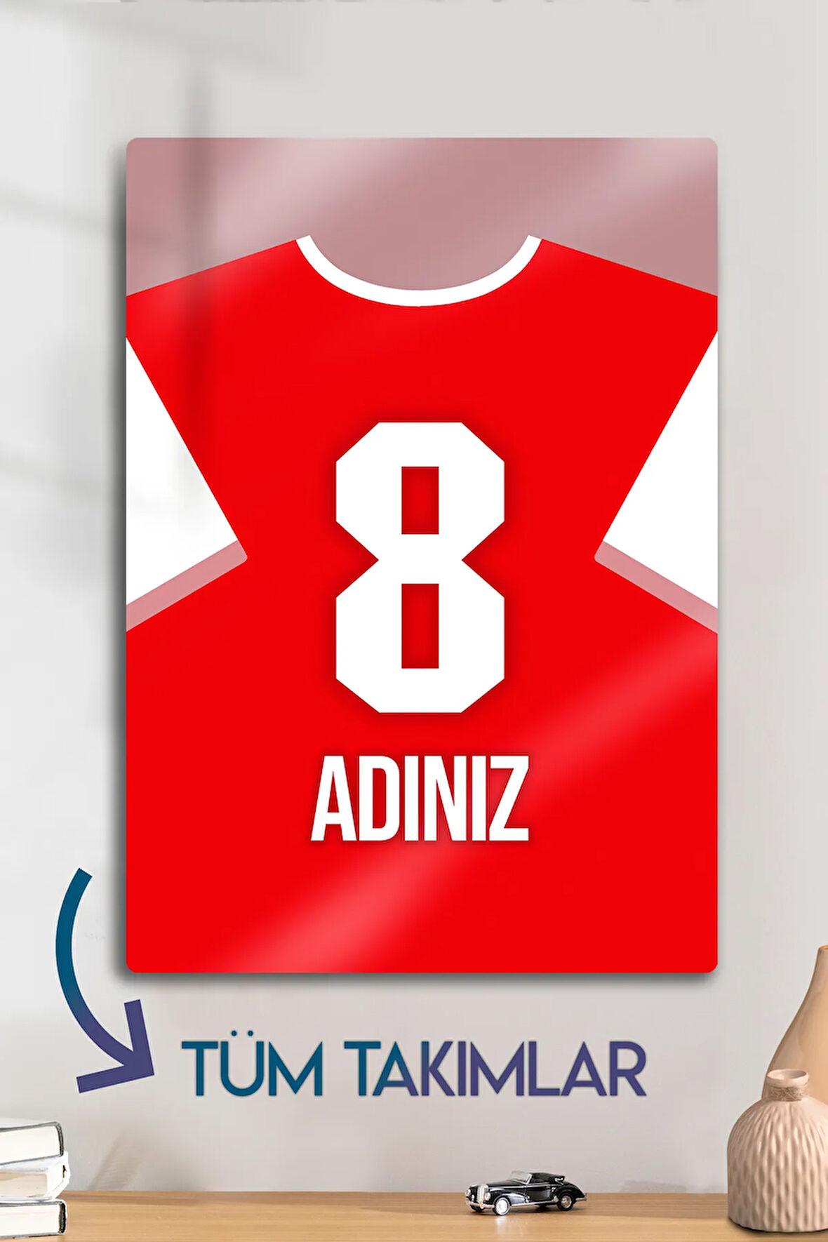 Parlak Metal Levha Üzerine - İsim Yazdırmalı Taraftar Forma, Tüm Takımlar, Arsenal